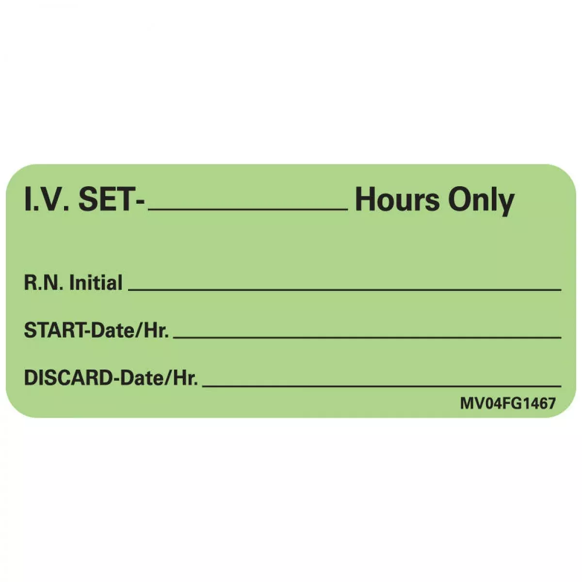 Label Paper Removable I.V. Set- Hours Only 1" Core 2 1/4" X 1 Fl. Green 420 Per Roll