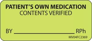 Label Paper Removable Patients Own 1" Core 2 1/4" X 1 Fl. Chartreuse 420 Per Roll