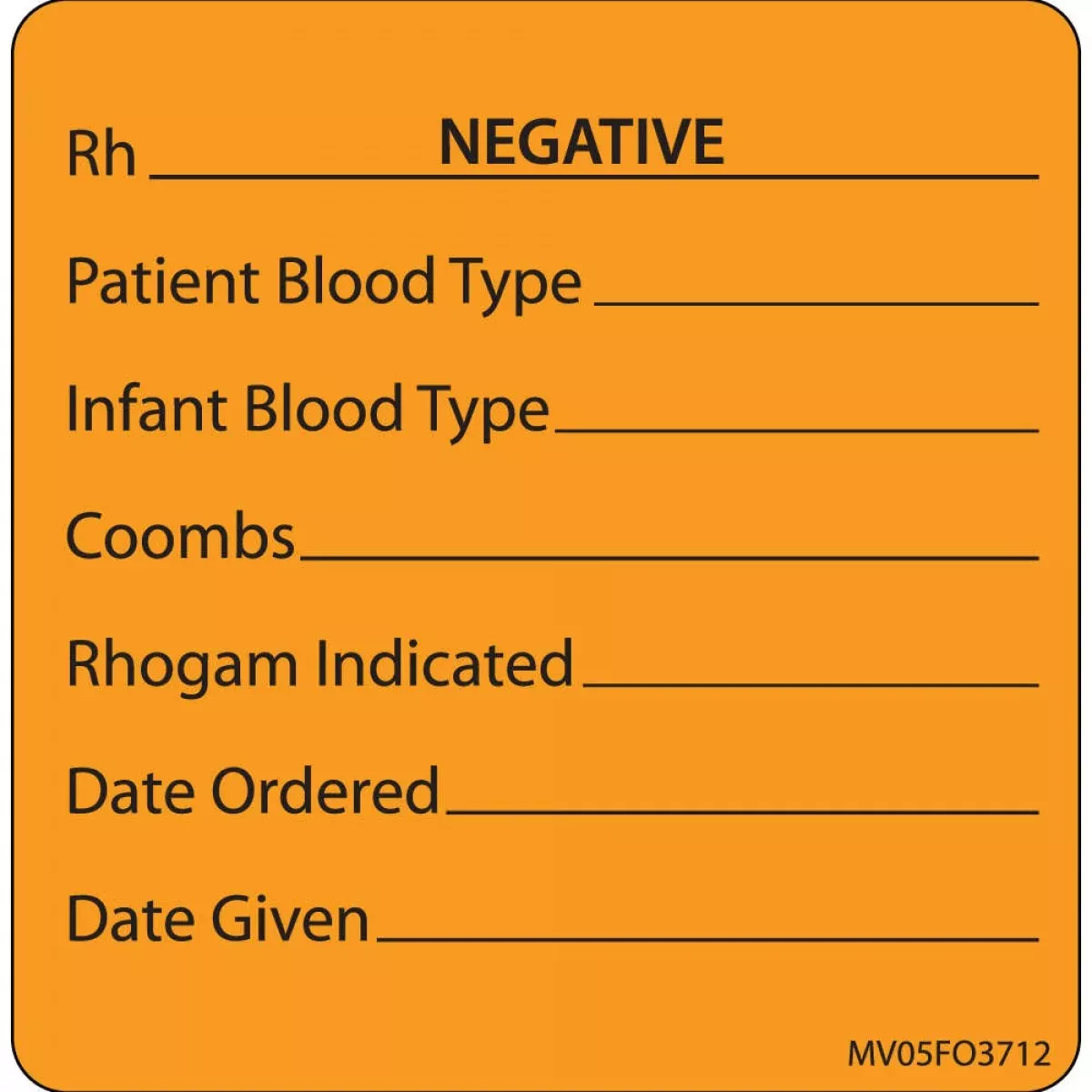 Label Paper Removable Rh Negative 1" Core 2 7/16" X 2 1/2" Fl. Orange 400 Per Roll