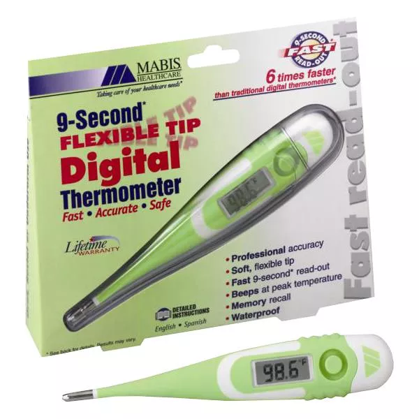 Mabis Digital 9-Second Digital Flexible Tip Thermometer, Waterproof