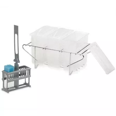 Manual Staining Set Staining Set • Plastic Dipper & Steel Rack with Tubs • 8.5"L x 4.3125"W x 4.3125"H ,1 / set