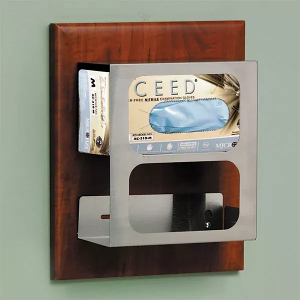 MarketLab Stainless Double Glove Box Dispenser Panel Double Stainless Steel Glove Dispenser on Panel • 13"W x 15"H ,1 Each