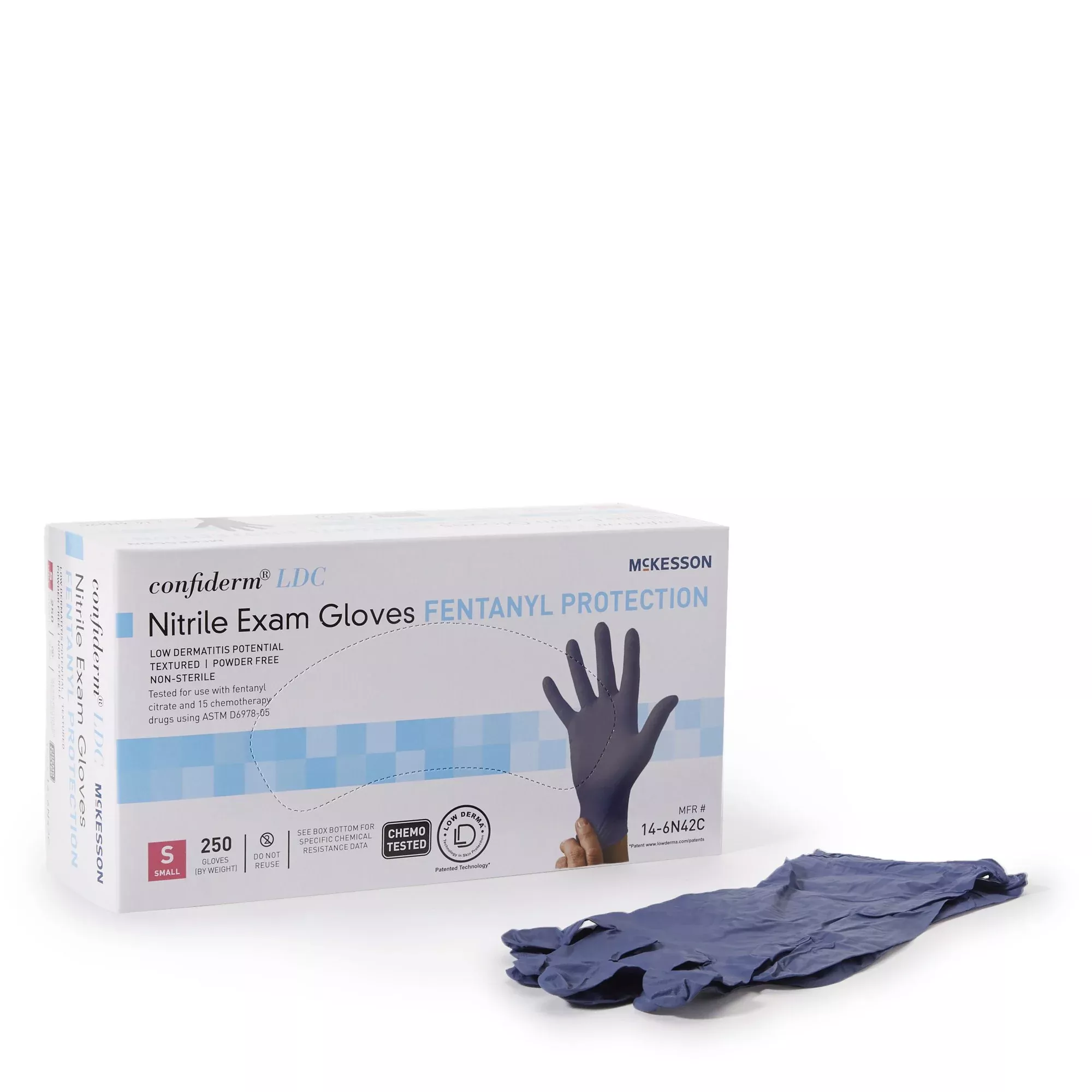 McKesson 1159329 Confiderm LDC Nitrile Exam Glove, Small, Blue