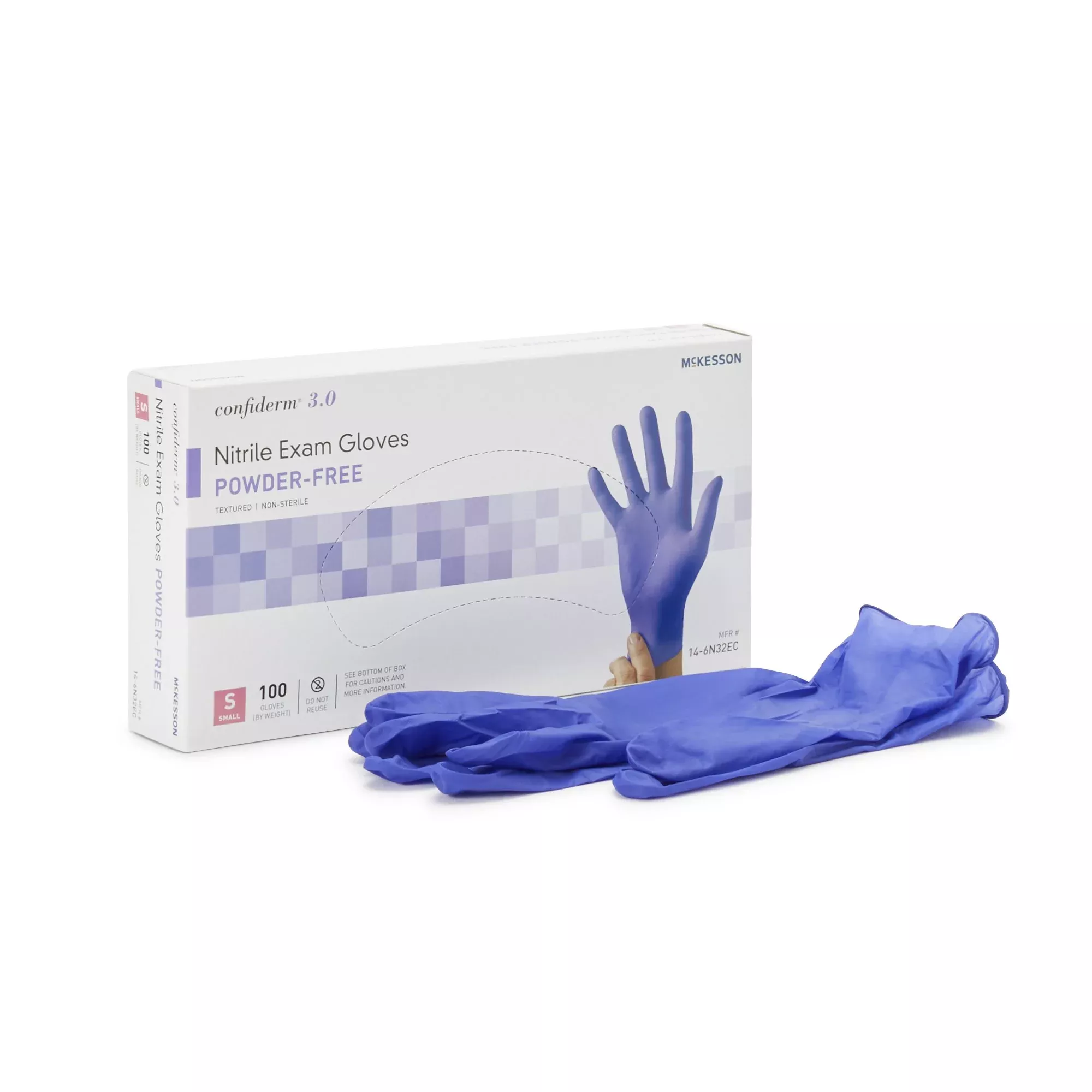 McKesson 14-6N32EC Confiderm 3.0 Nitrile Exam Glove, Small, Blue