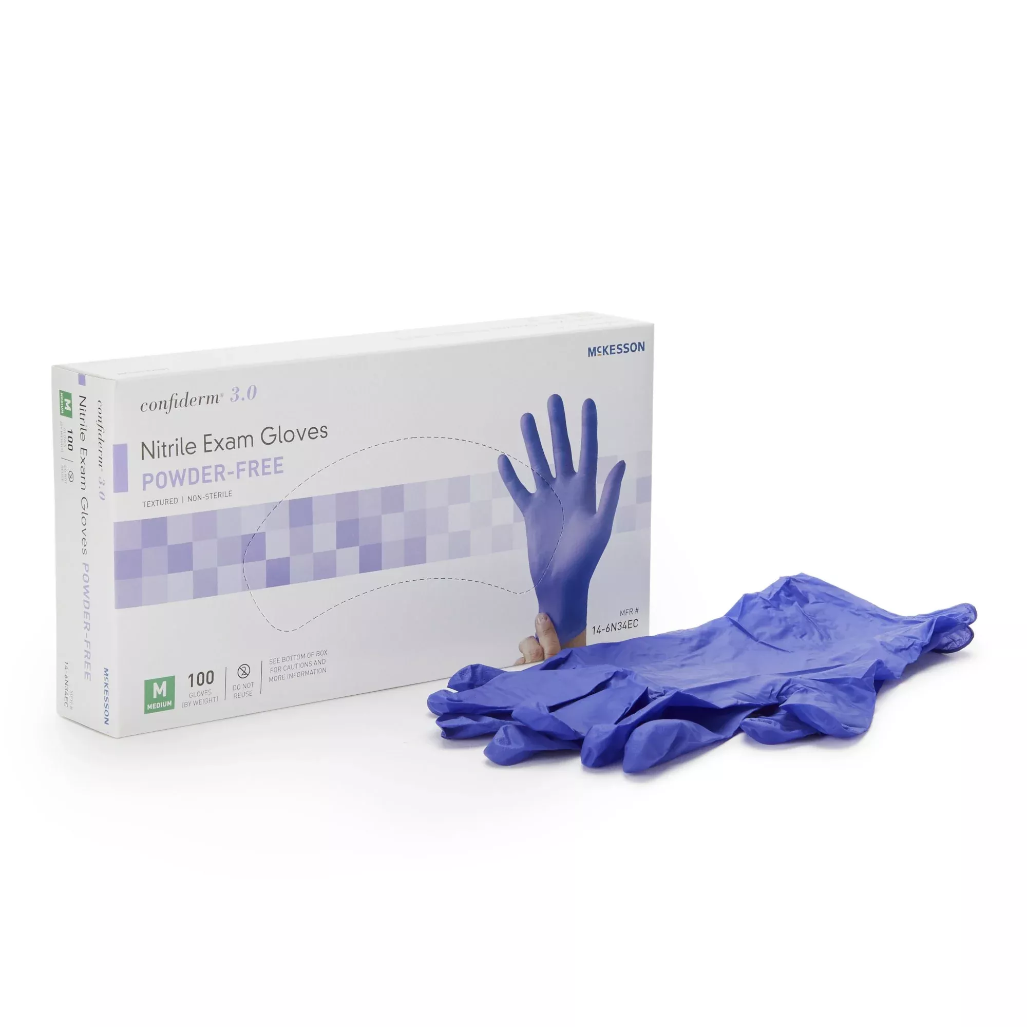 McKesson 14-6N34EC Confiderm 3.0 Nitrile Exam Glove, Medium, Blue