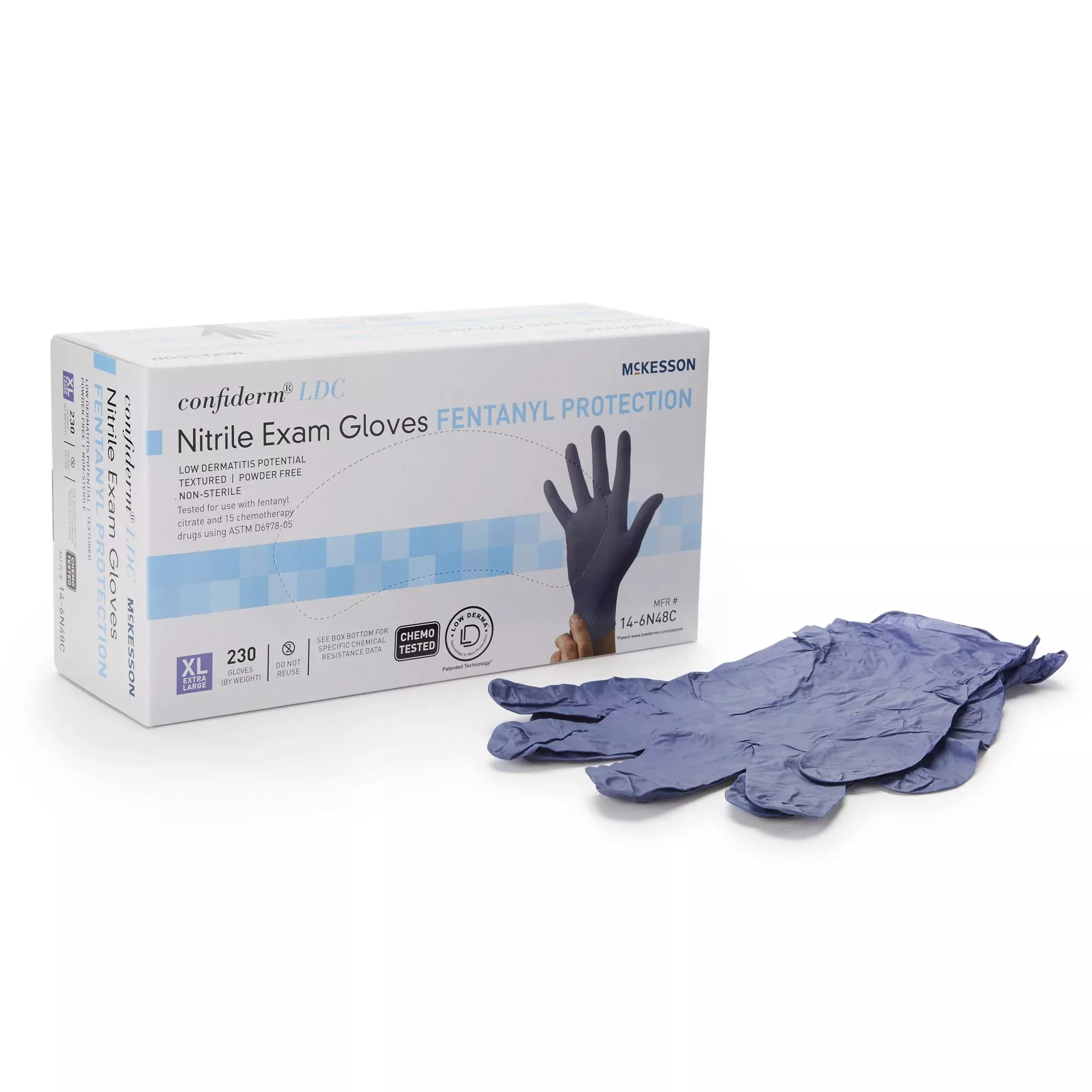 McKesson 14-6N48C Confiderm LDC Exam Glove, Extra Large, Blue