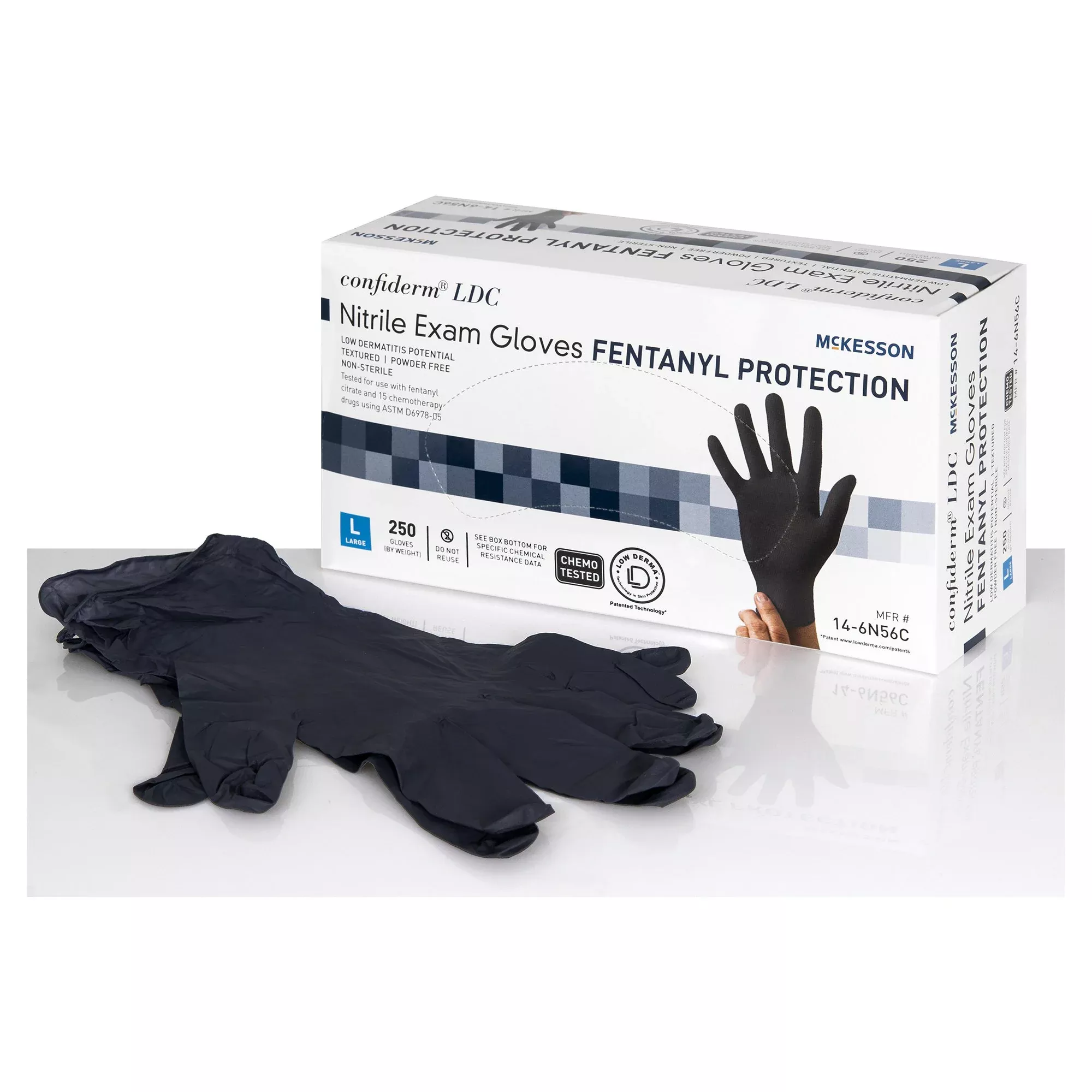 McKesson 14-6N56C Confiderm LDC Nitrile Exam Glove, Large, Black