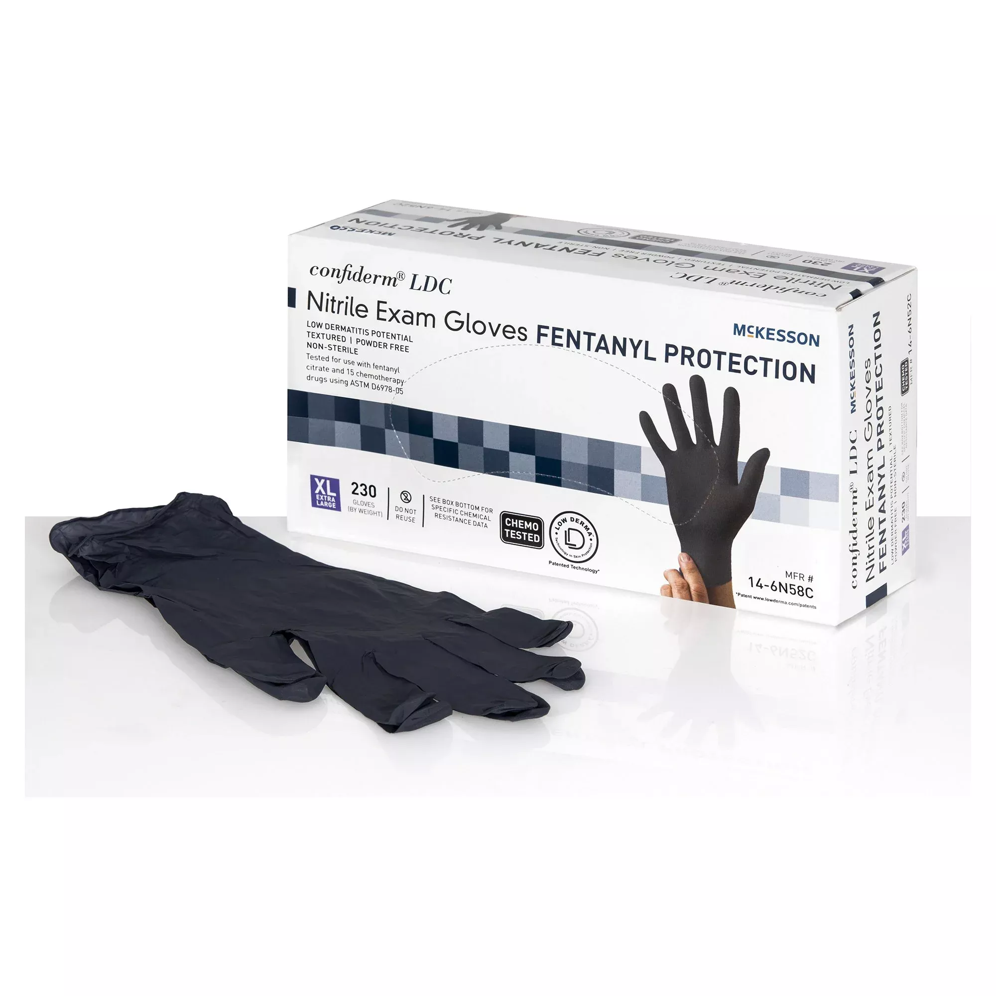 McKesson 14-6N58C Confiderm LDC Nitrile Exam Glove, Extra Large, Black