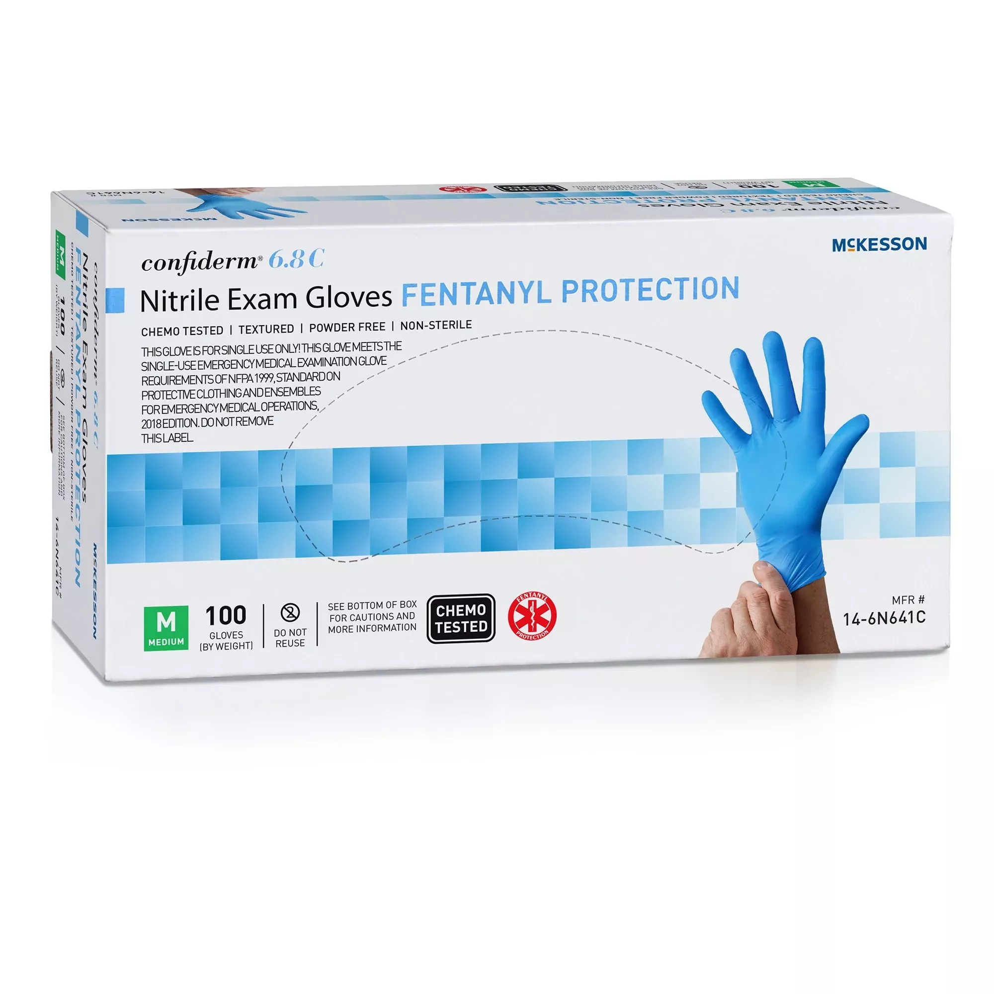 McKesson 14-6N641C Confiderm 6.8C Nitrile Exam Glove, Medium, Blue