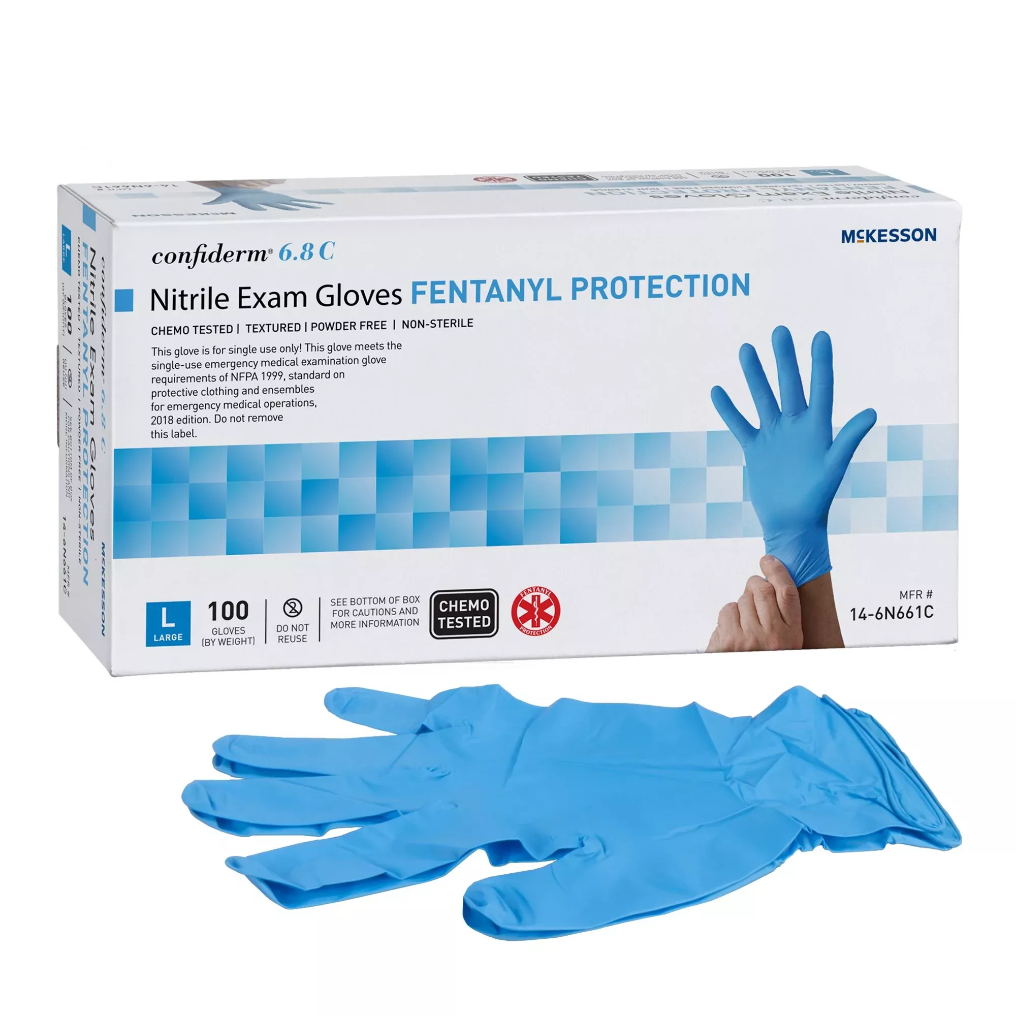 McKesson 14-6N661C Confiderm 6.8C Nitrile Exam Glove, Large, Blue