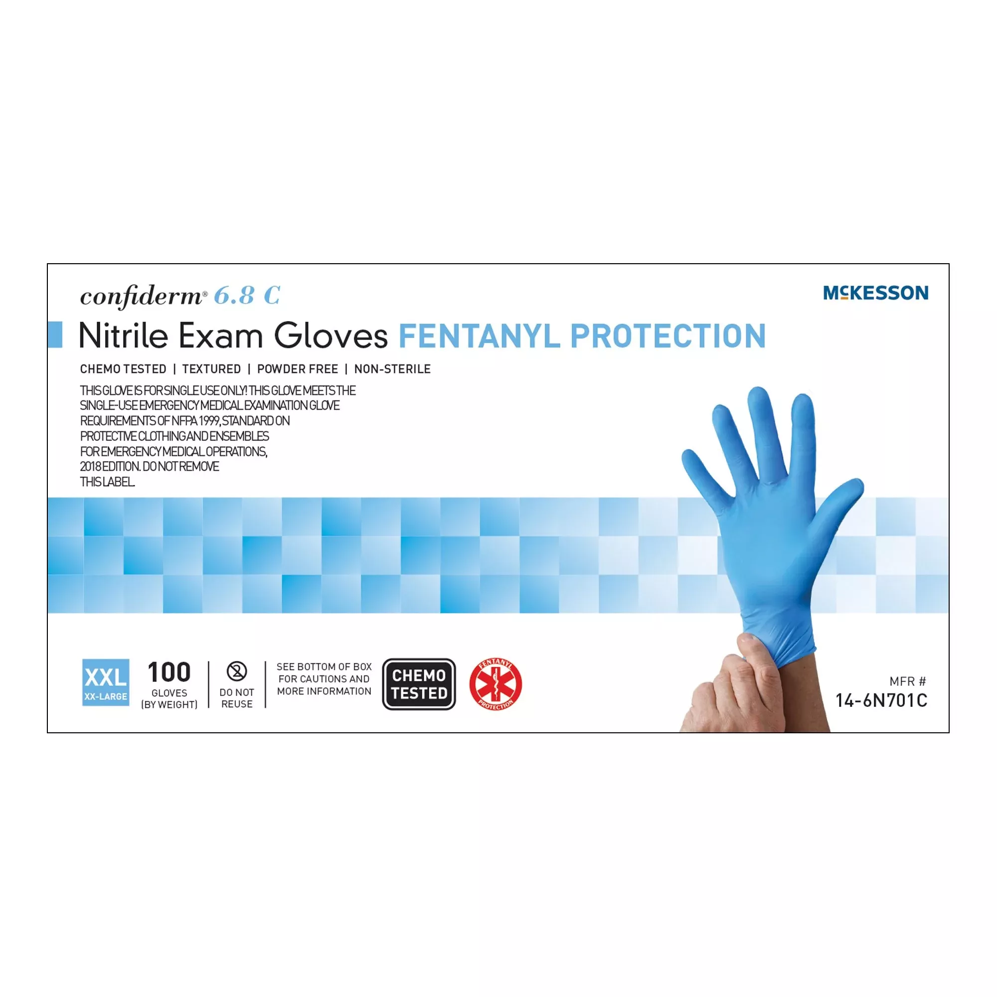 McKesson 14-6N701C Confiderm 6.8C Nitrile Exam Glove, 2X-Large, Blue