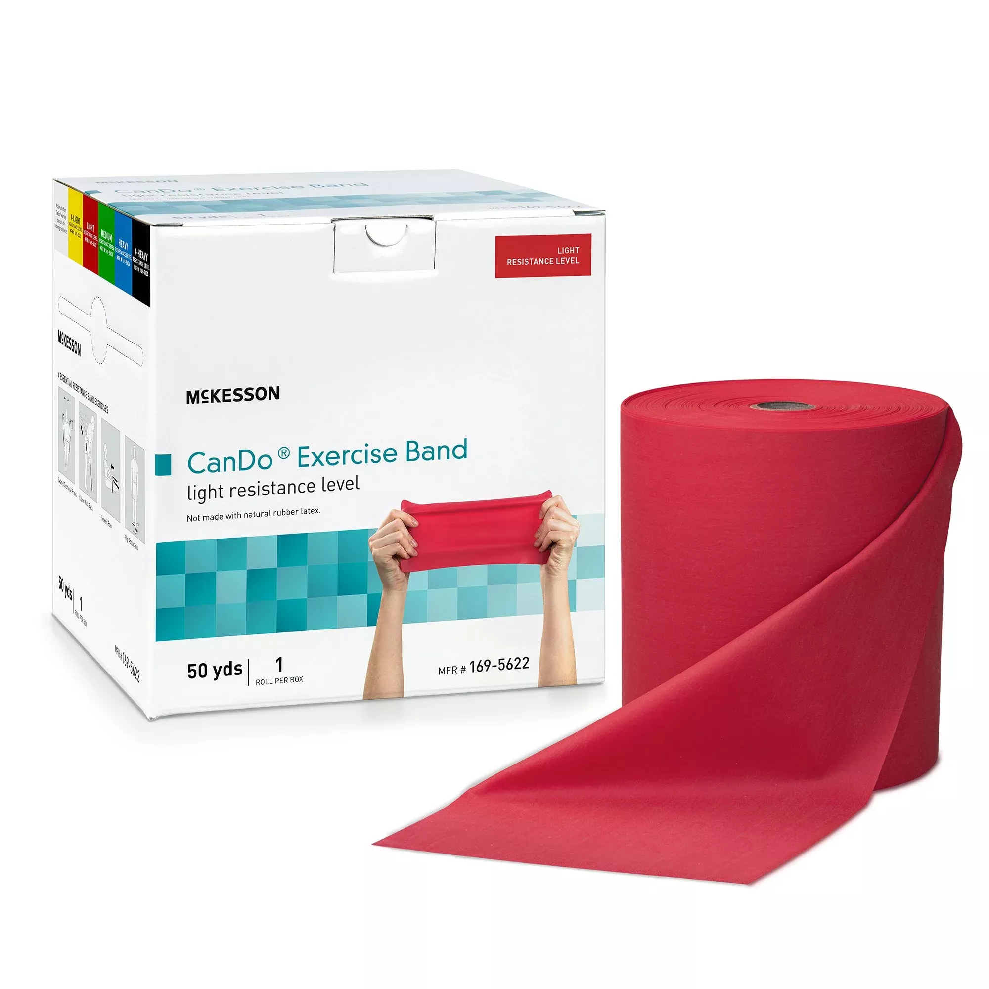 McKesson CanDo Exercise Light Resistance Band, Red, 5 Inch x 50 Yard