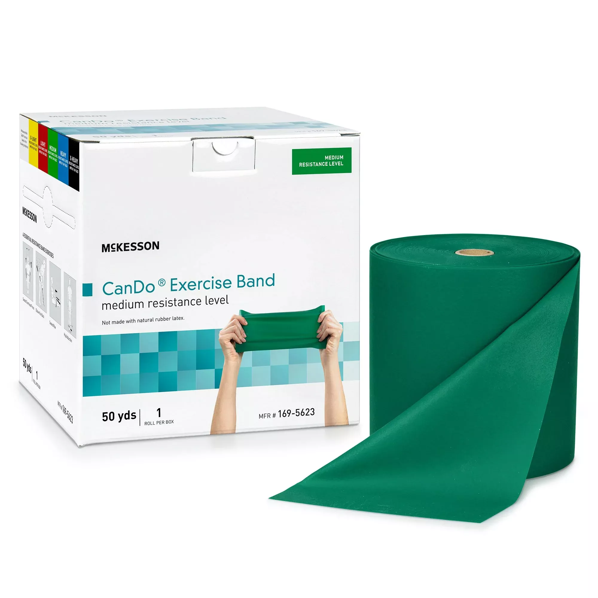 McKesson CanDo Exercise Medium Resistance Band, Green, 5 Inch x 50 Yard