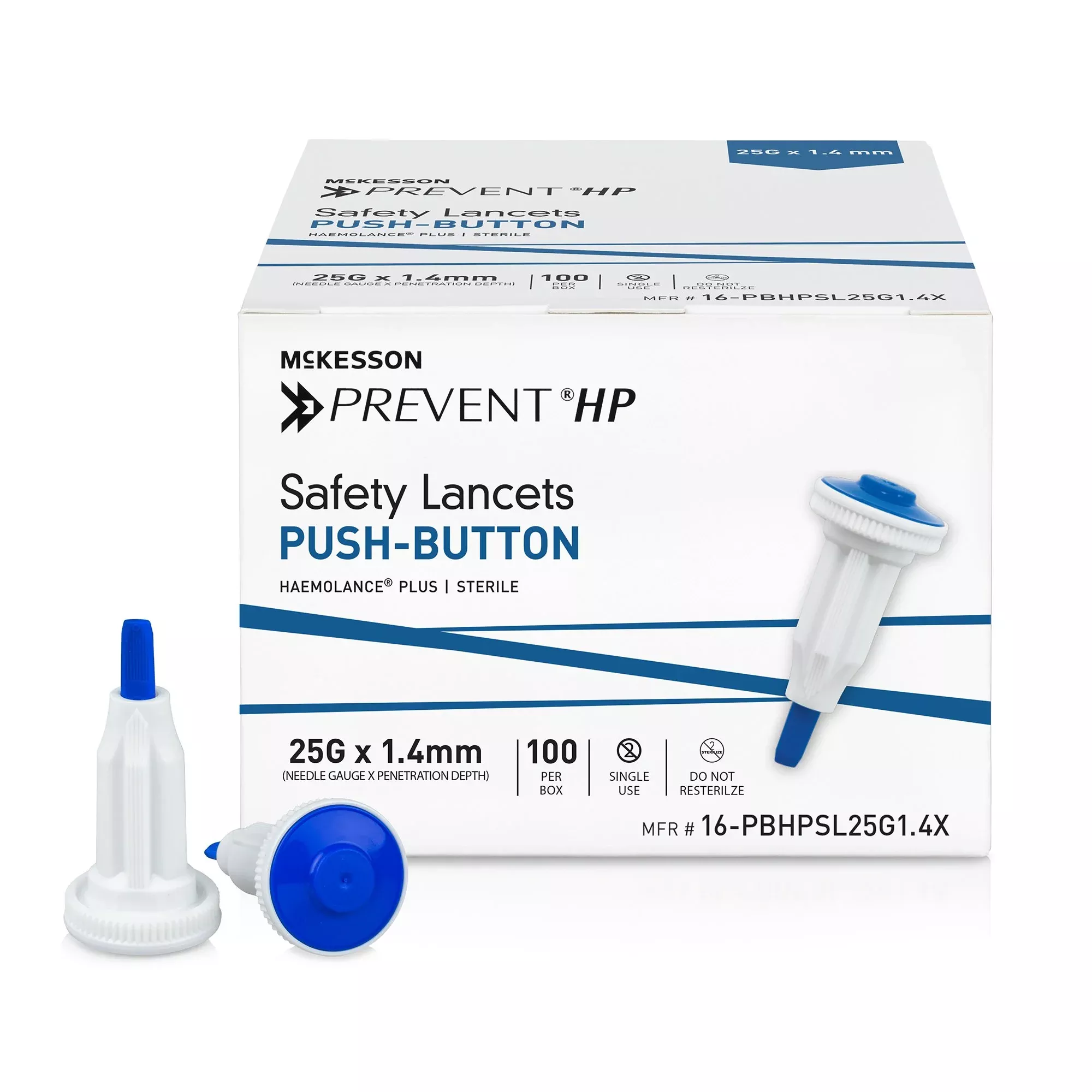 McKesson Prevent HP Push Button Safety Lancet, 25 Gauge, 1.4 mm