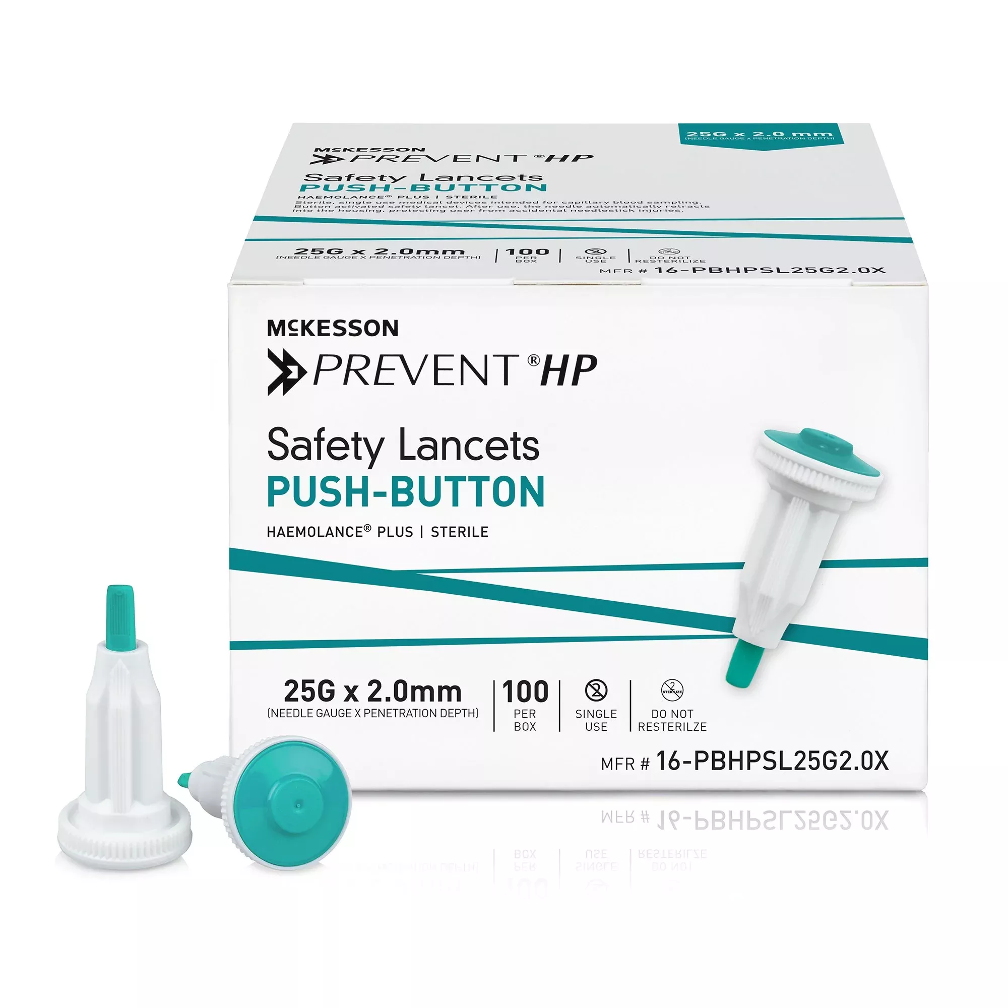 McKesson Prevent HP Push Button Safety Lancet, 25 Gauge, 2.0 mm