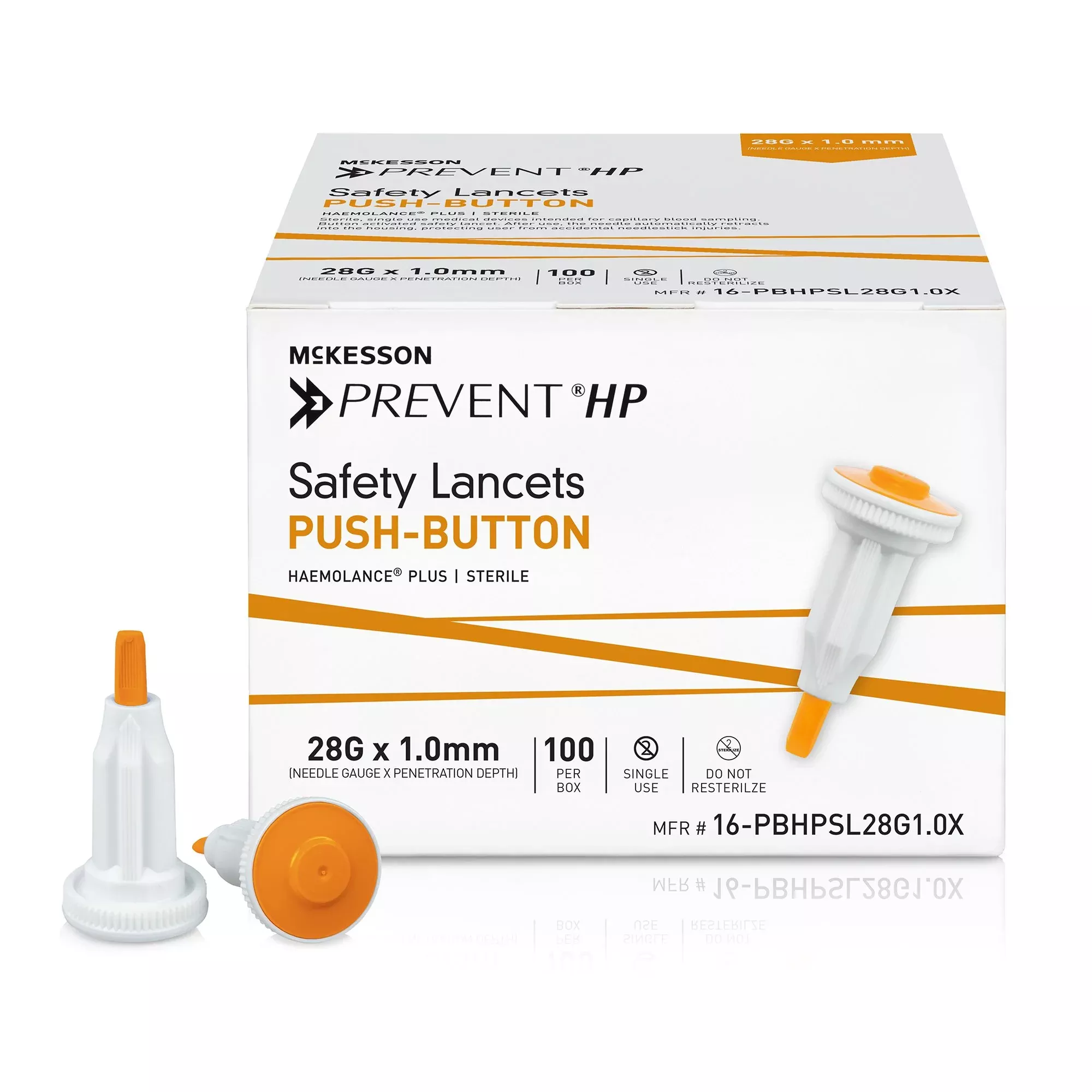 McKesson Prevent HP Push Button Safety Lancet, 28 Gauge, 1.0 mm