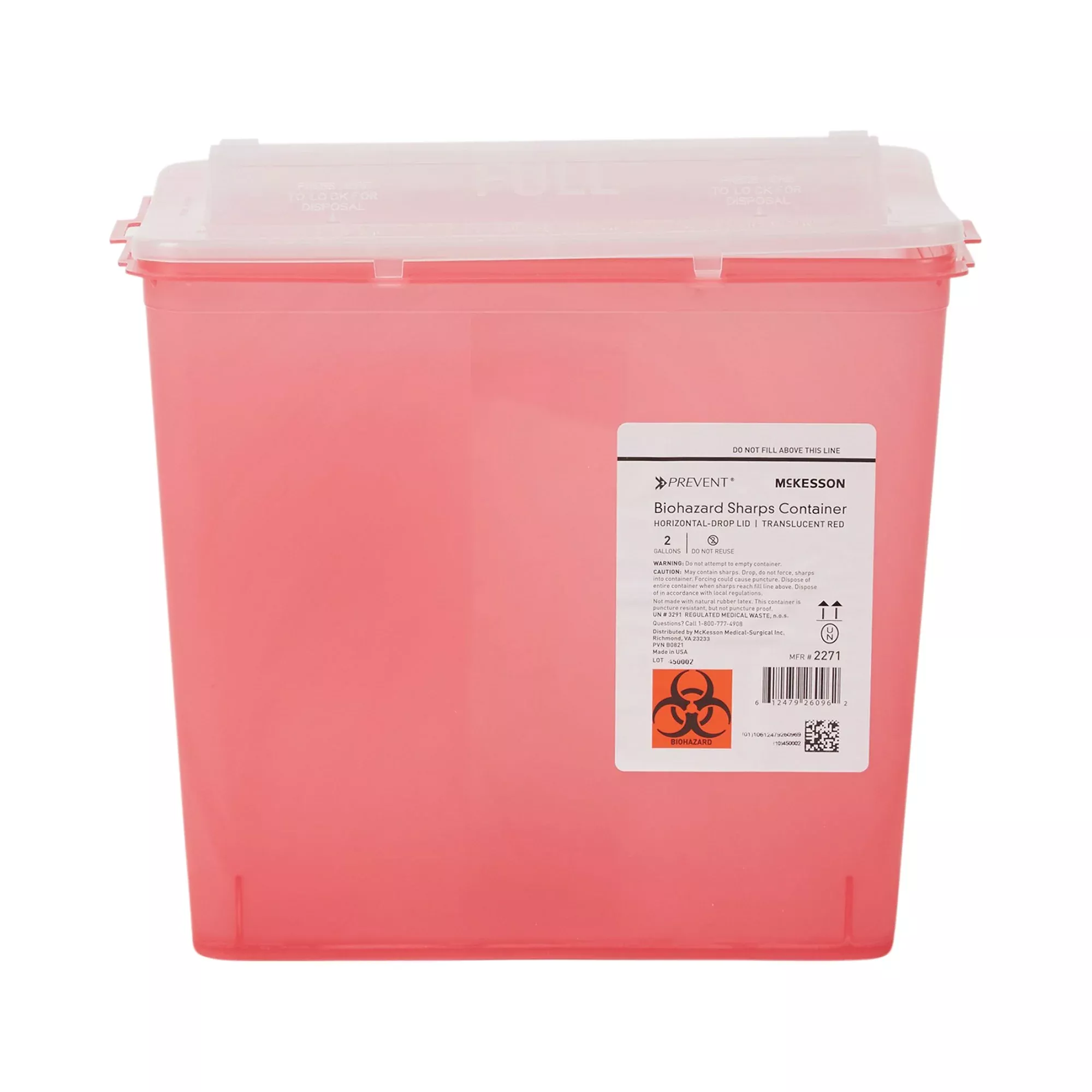 McKesson Prevent Sharps Container, 2 Gallon, 9-1/4 x 10 x 6 Inch