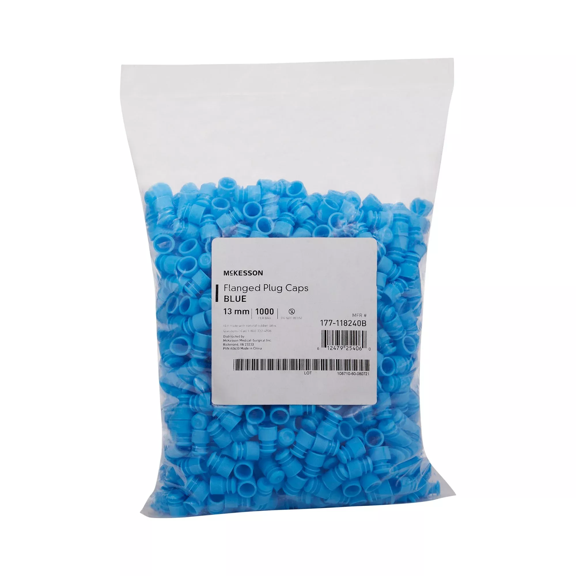 McKesson Tube Closure Flanged Plug Cap Blue Polyethylene 1000 per Bag