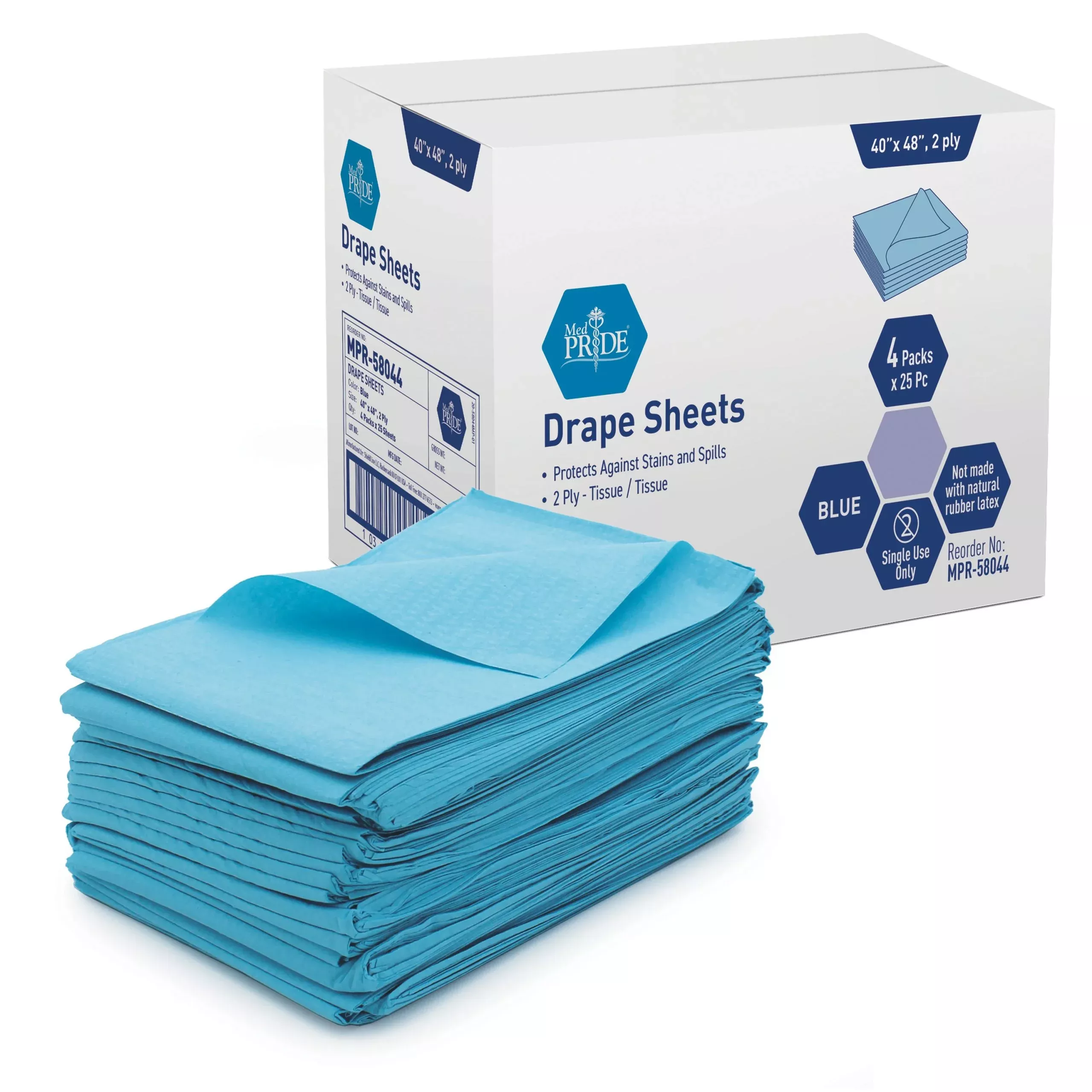 MedPride 2-Ply Hospital Drape Disposable Sheets Leakproof Paper Sheet Table Cover, Blue, 25-Pack, Case of 4 (100 Count)