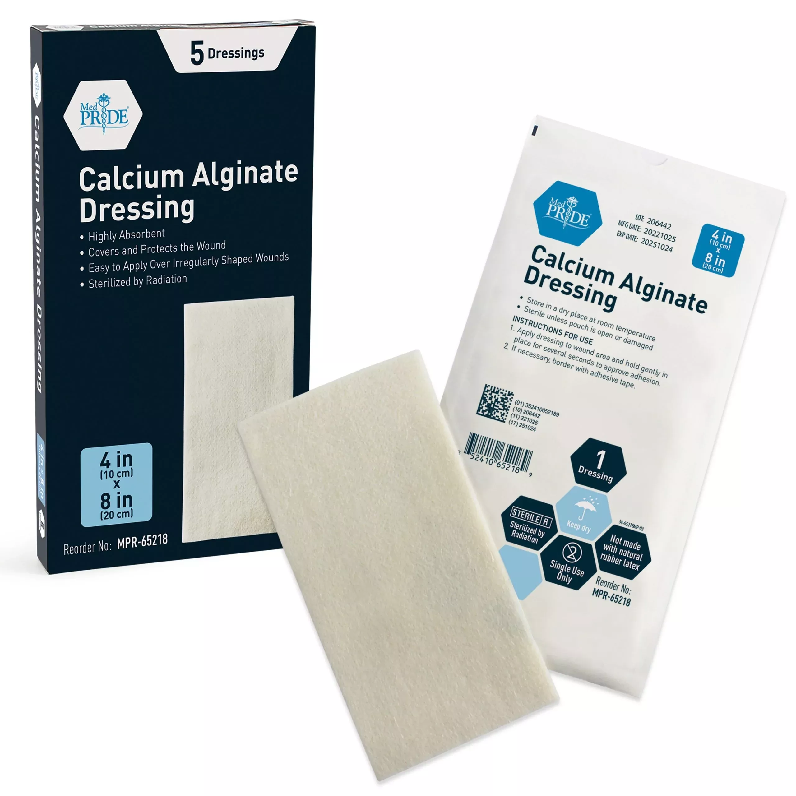 MedPride Antimicrobial Calcium Alginate Wound Dressing Pads, Highly Absorbent, 4” x 8”, Promotes Faster Healing - 5/Box, Case of 20 (100 Count)