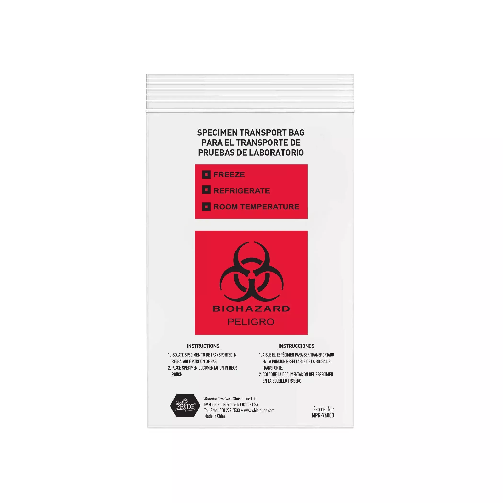MedPride Biohazard Specimen Transport Bags, 100/pack, Case of 10 (1000 Count)