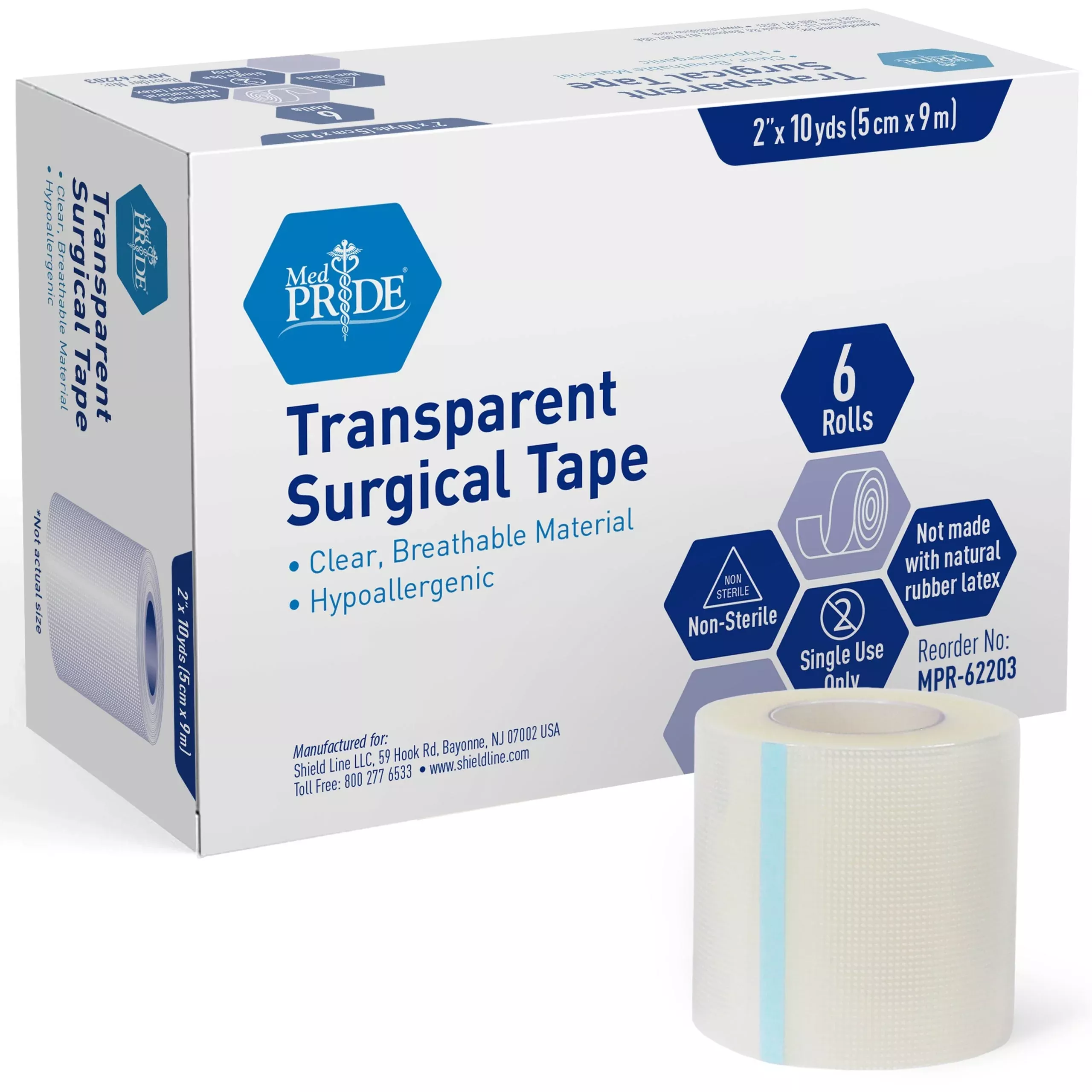 MedPride Clear Surgical Tape, 2" x 10 yds - 6/Box, Case of 12 (72 Count)