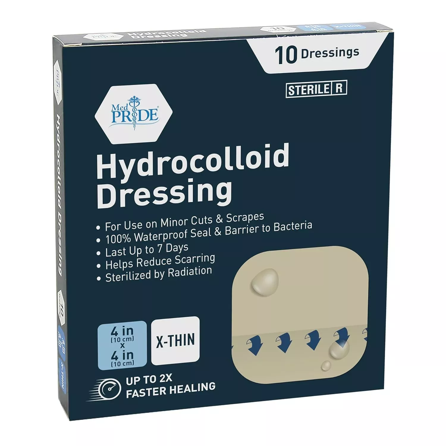 Medpride Hydrocolloid Wound Dressing Pads 4"x4" Extra Thin, Sterile Adhesive Patches, 10/Pack, Case of 20 (200 Count)