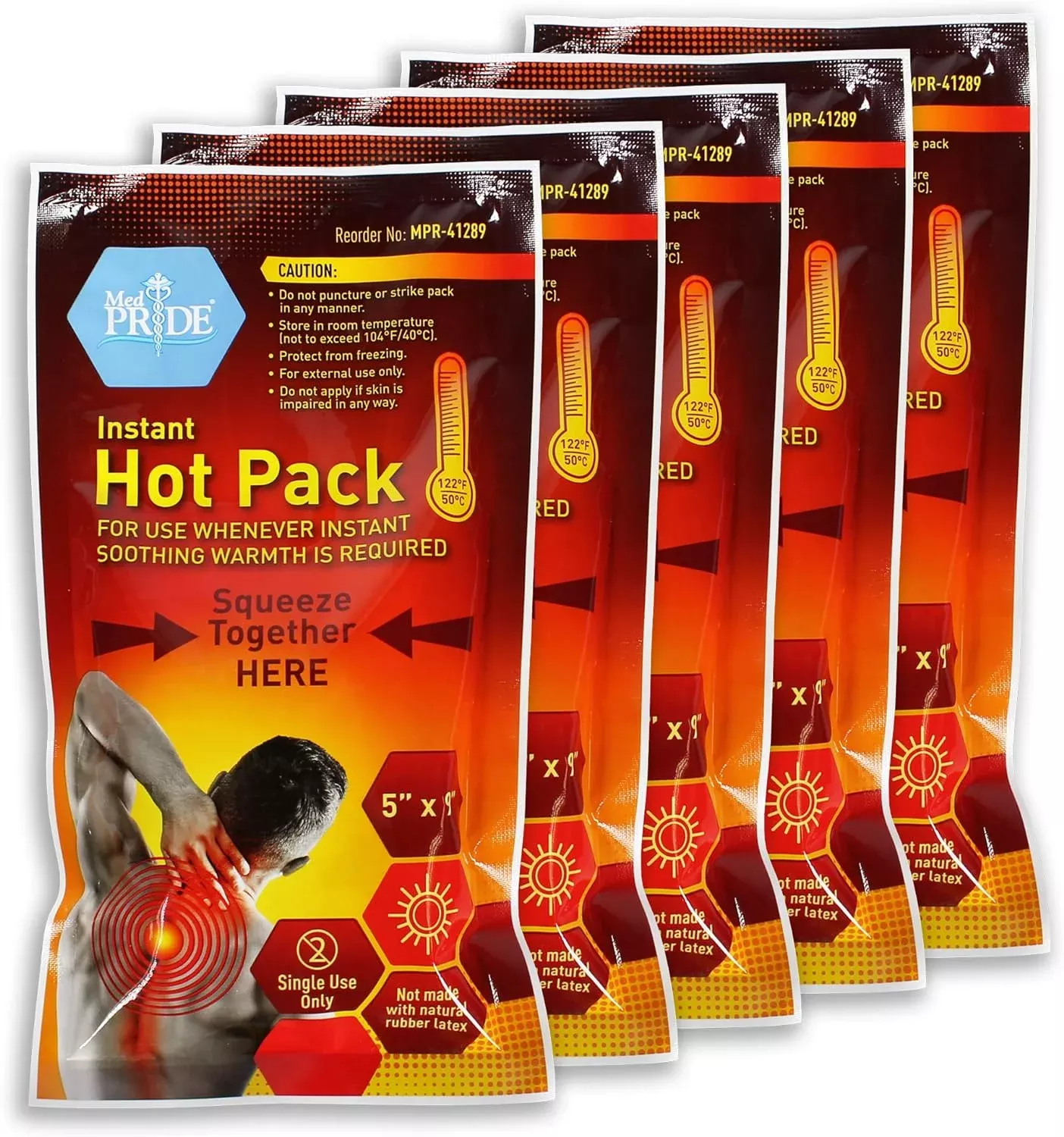 MedPride Instant Hot Packs Disposable Warm Compress Heating Pads - 5" x 9" - 24/cs.