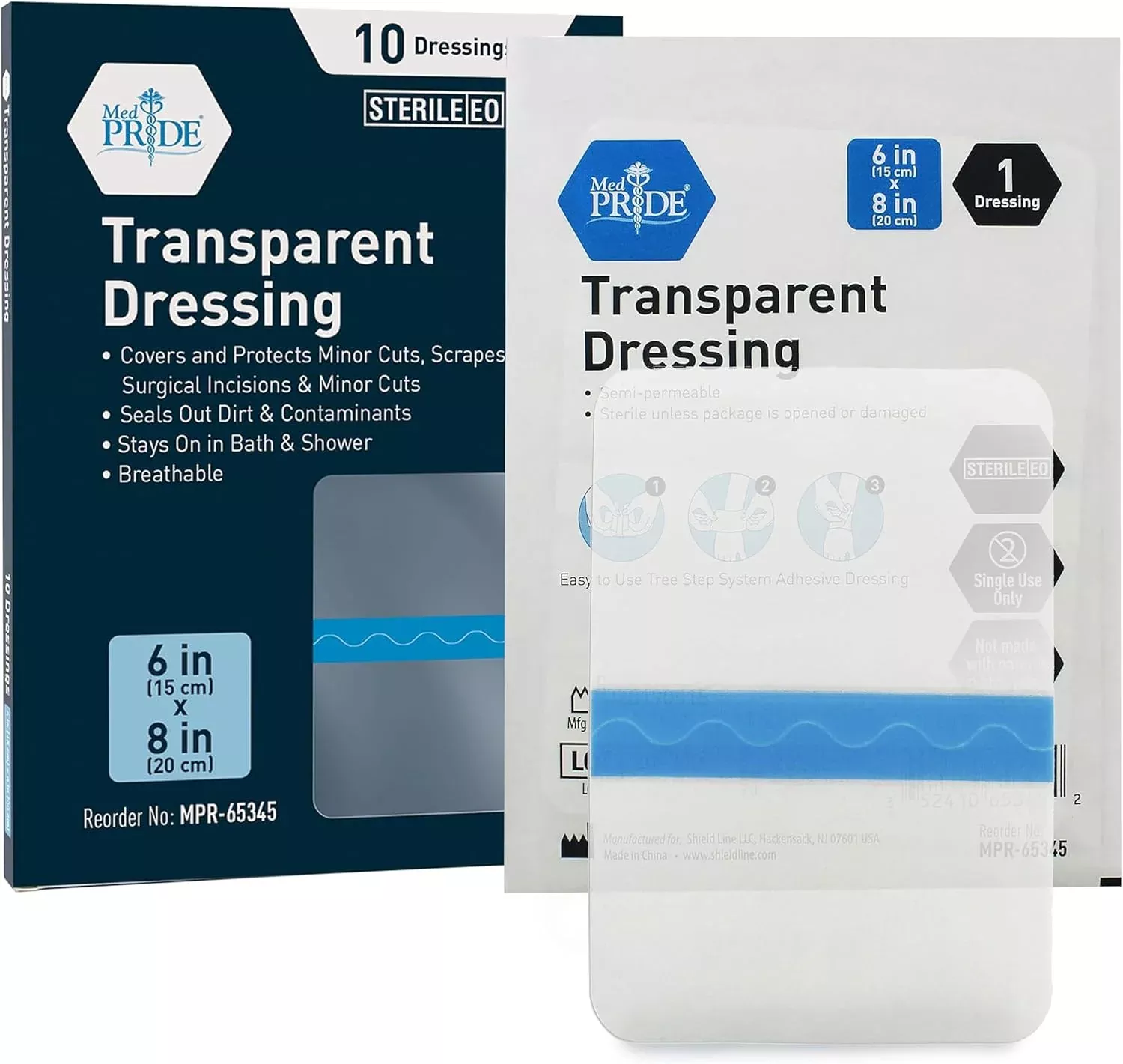 MedPride Transparent Film,6’’x8’’ Wound Dressing, 10/Pack, Case of 8 (80 Count)