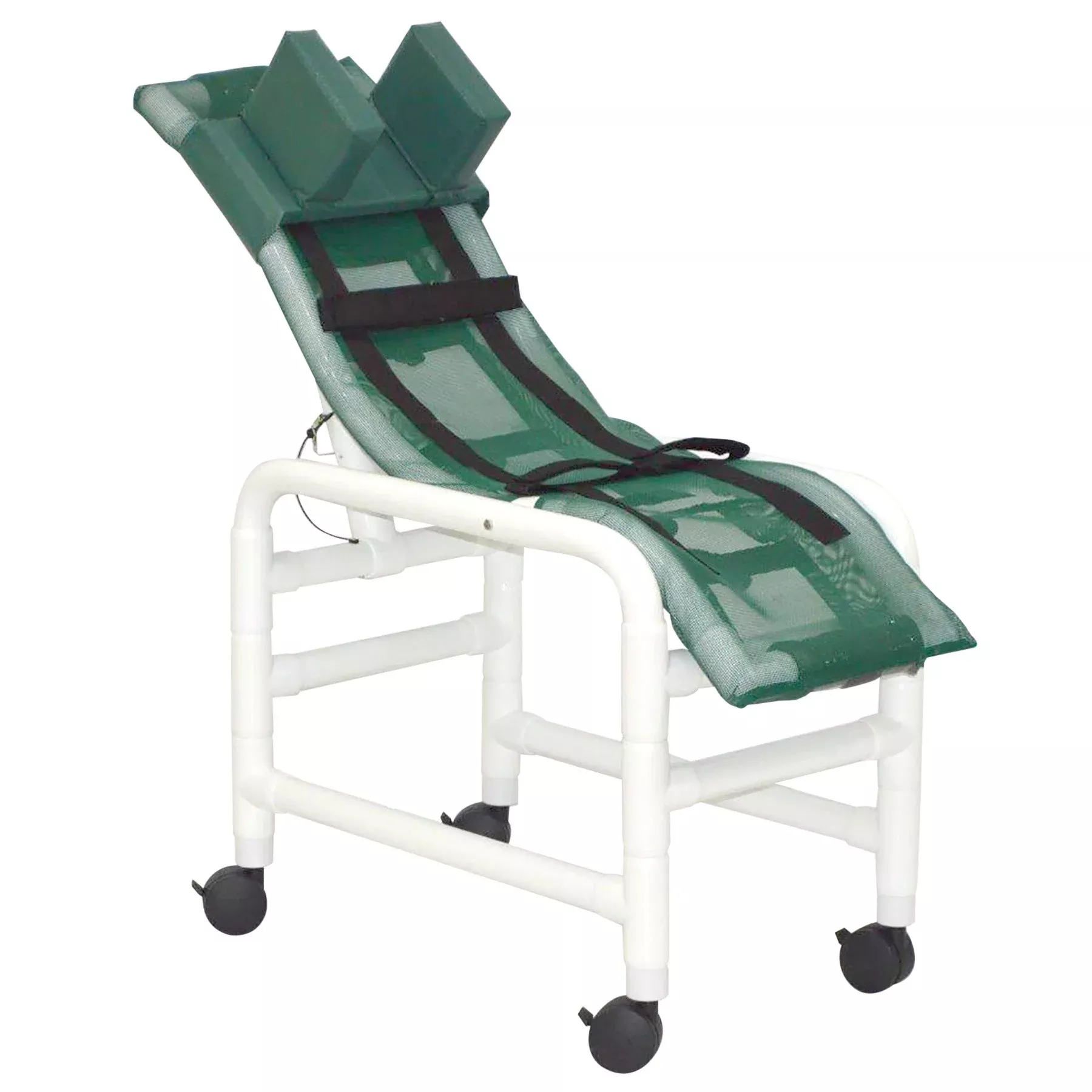 MJM International 191-MC-HB Reclining bath / shower chair (MEDIUM), with base & casters, with head bolster, 130 lbs weight capacity