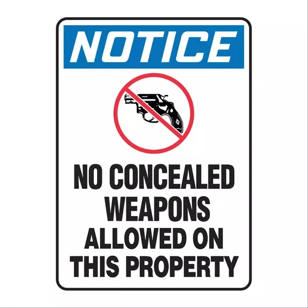 Plastic Concealed Weapons Signs 10"W x 14"H • Plastic ,1 Each