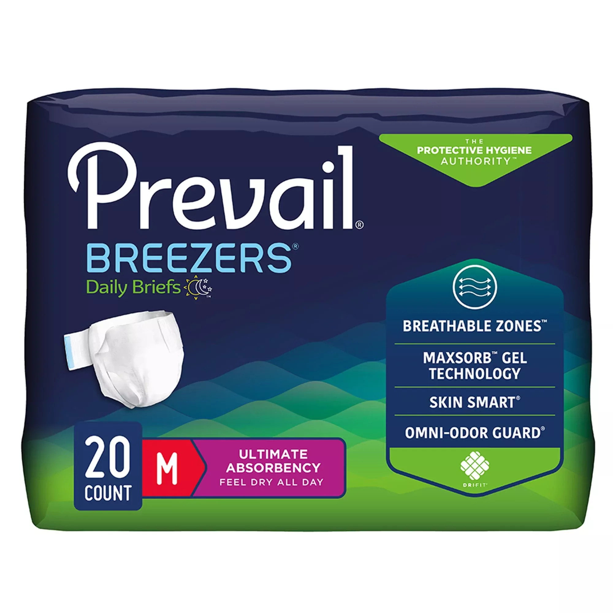 Prevail Breezers Ultimate Absorbency Incontinence Briefs, Medium