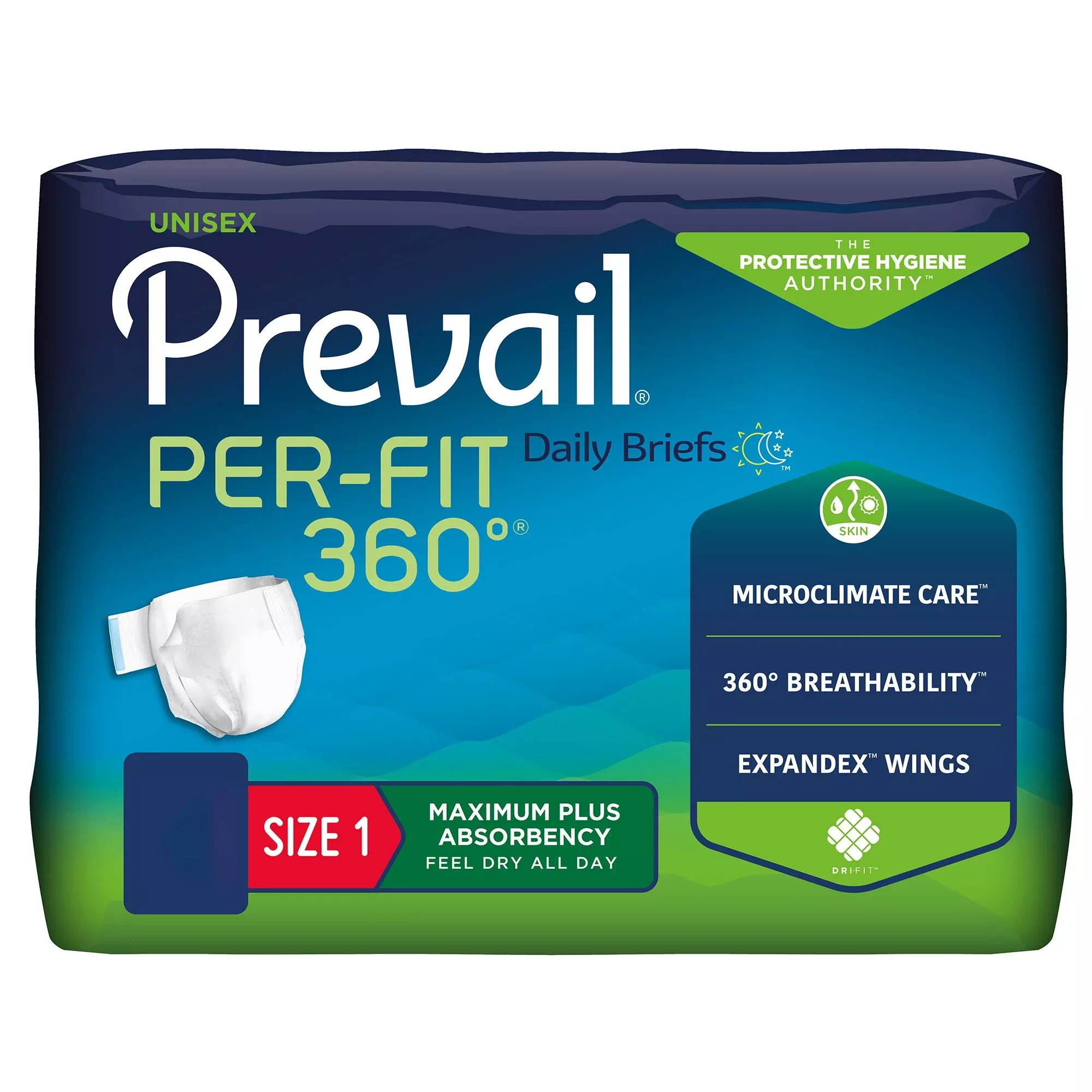 Prevail Per-Fit 360°™ Daily Briefs, Maximum Plus, Size 1