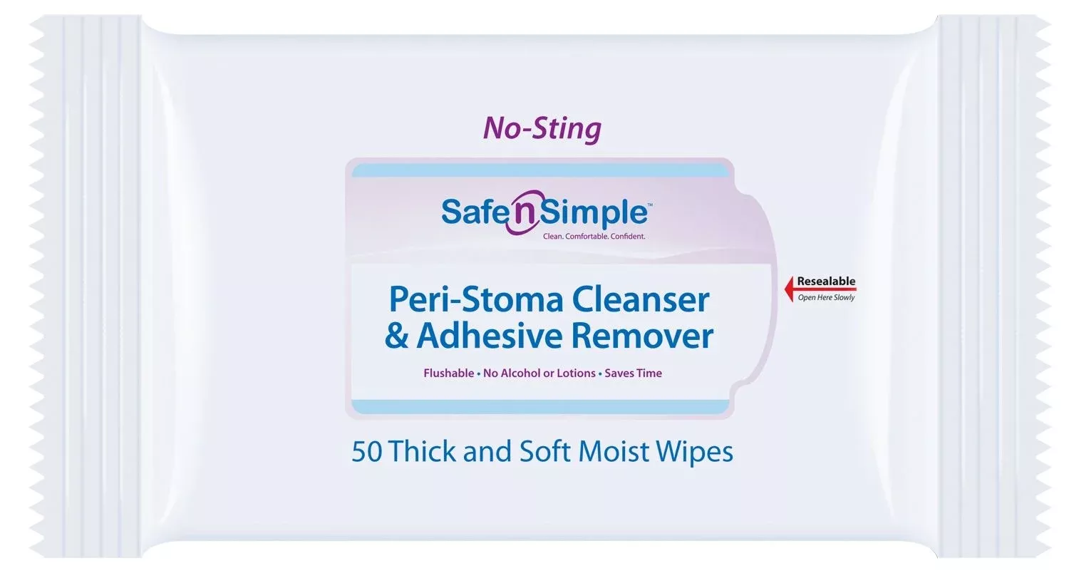 Safe n Simple No Sting Peri-Stoma Cleanser & Adhesive Remover Wipes