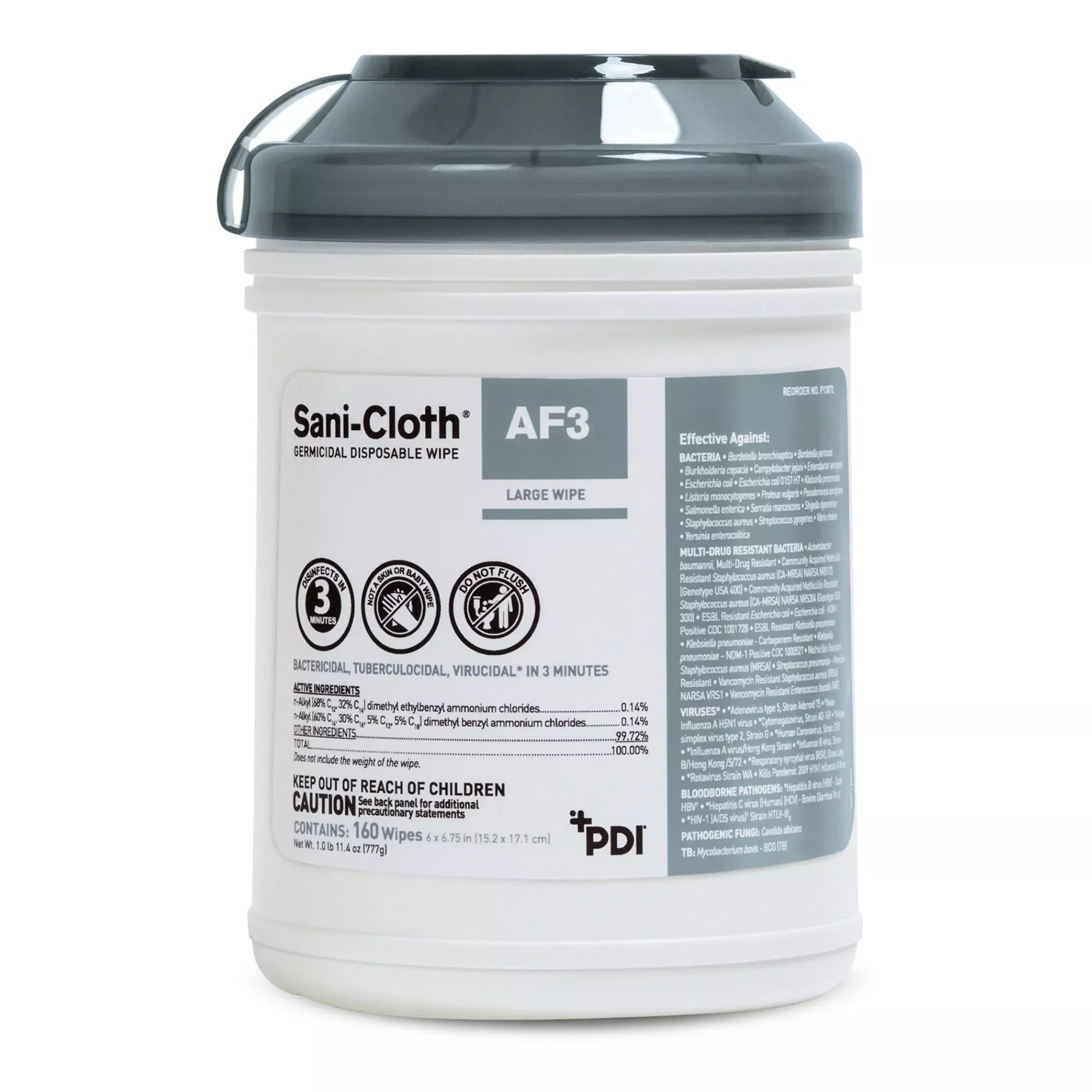 Sani-Cloth AF3 Germicidal Large Disinfectant Wipes, Canister, 160 ct.
