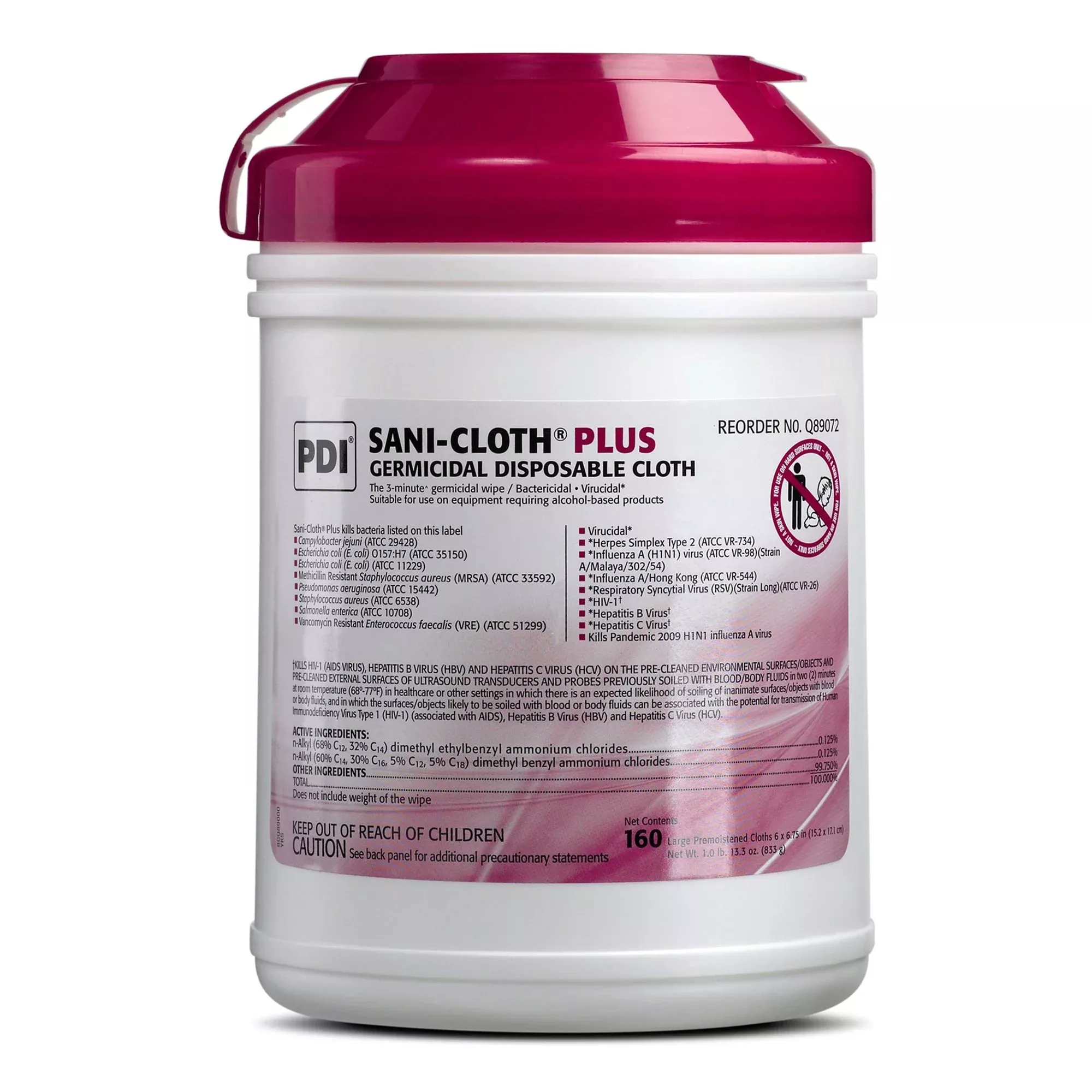 Sani-Cloth Plus Germicidal Disinfectant Cleaner Wipe, 6 x 6.75 Inch