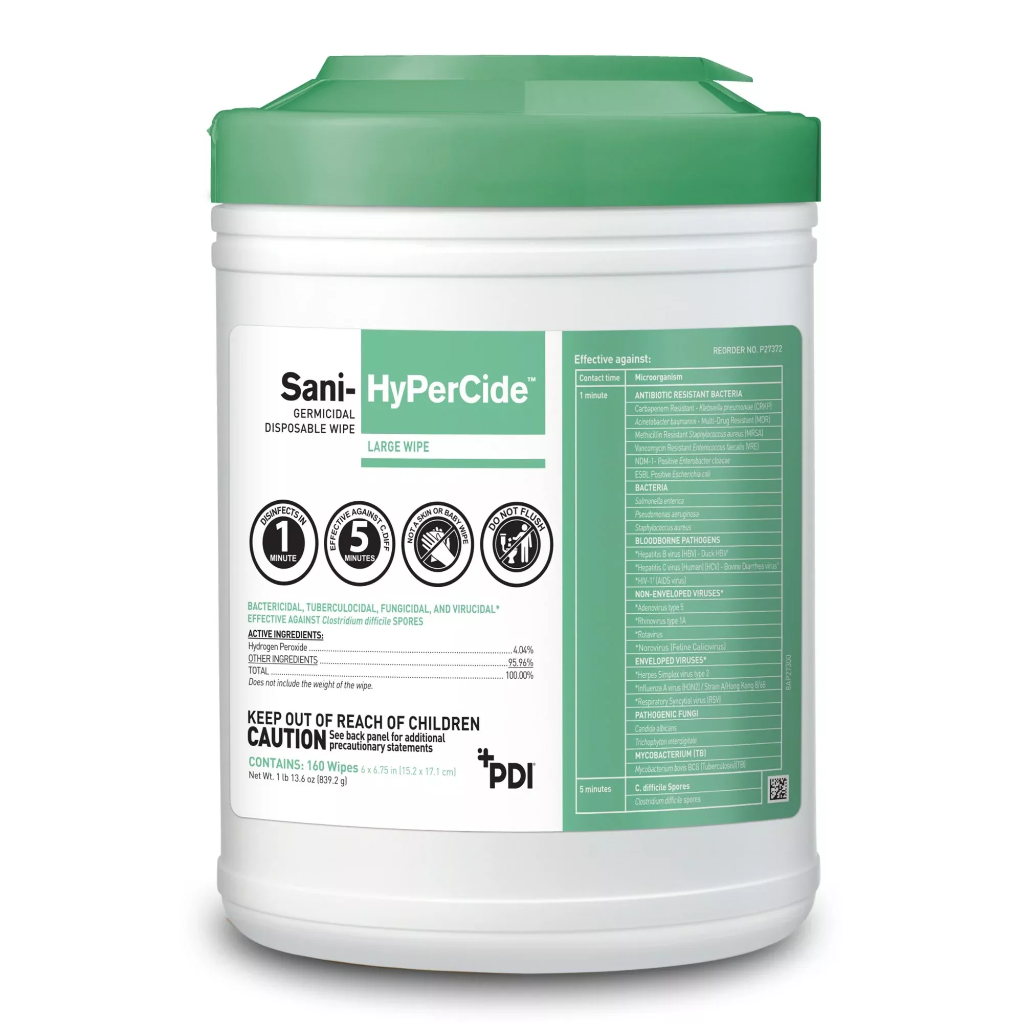 Sani-HyPerCide Large Germicidal Disinfectant Wipes, Canister, 160 ct.
