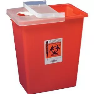 SharpSafety Sharps Container with Hinged Lid, Red, 8 Gallon
