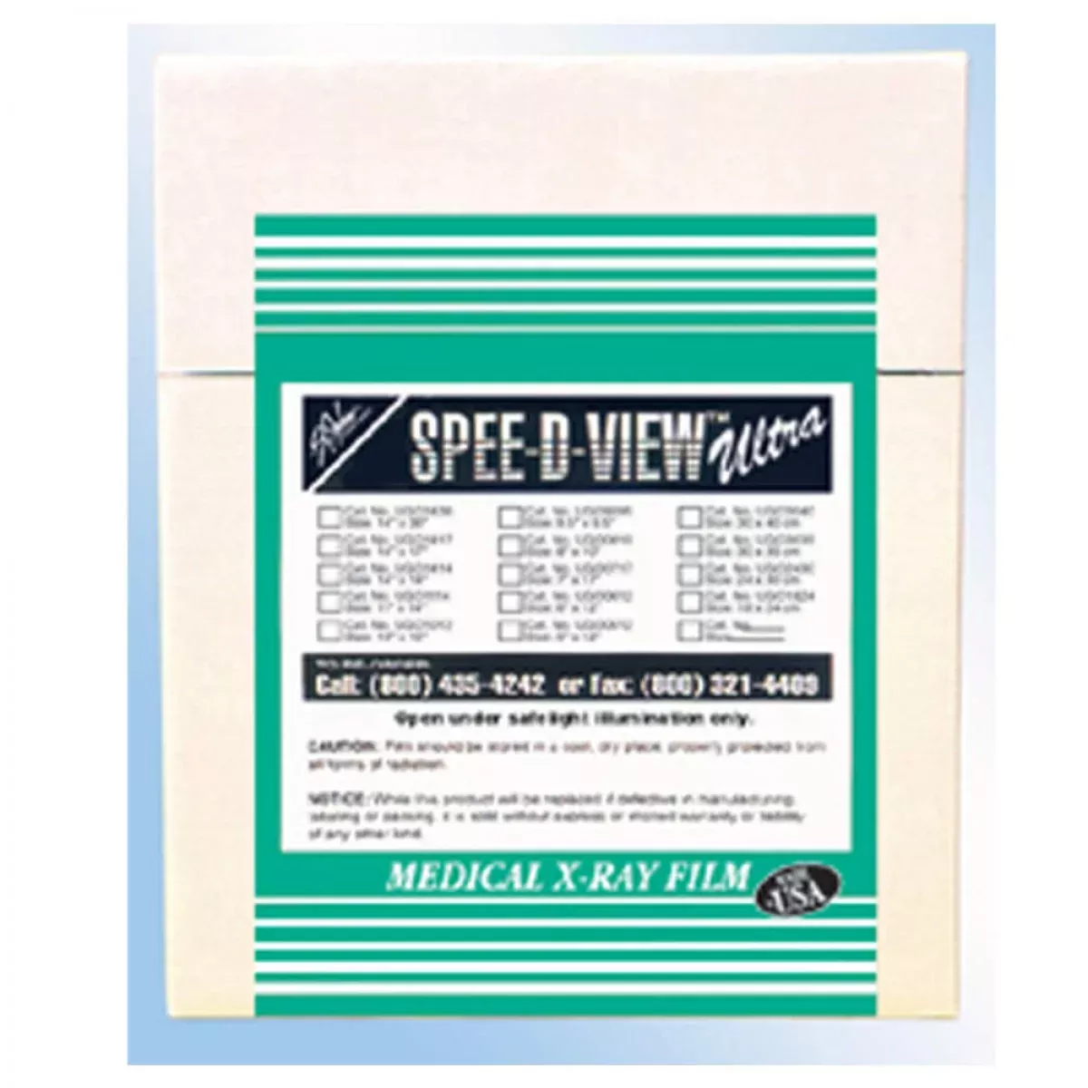 Spee-D-View X-Ray Film Ultra Blue Sensitive Half Speed 10"X12" 100 Per Box