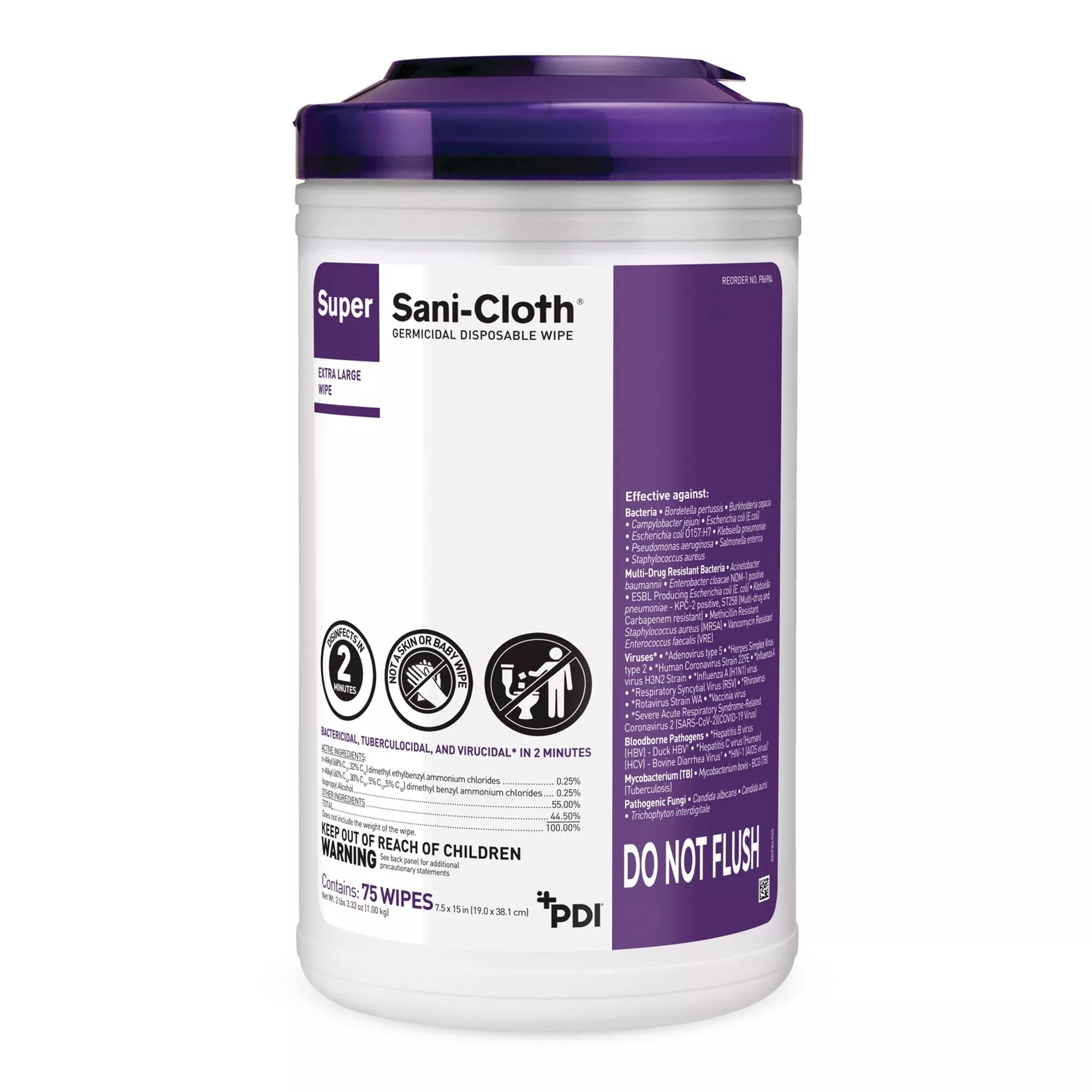 Super Sani-Cloth Extra Large Germicidal Disinfectant Wipes, Canister, 75 ct.