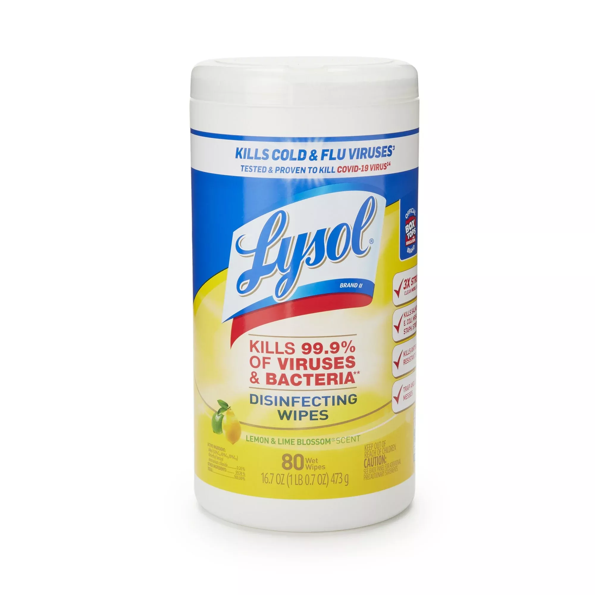 Surface Disinfectant Cleaner Lysol Manual Pull Wipe 80 Count Canister Lemon Lime Blossom Scent NonSterile