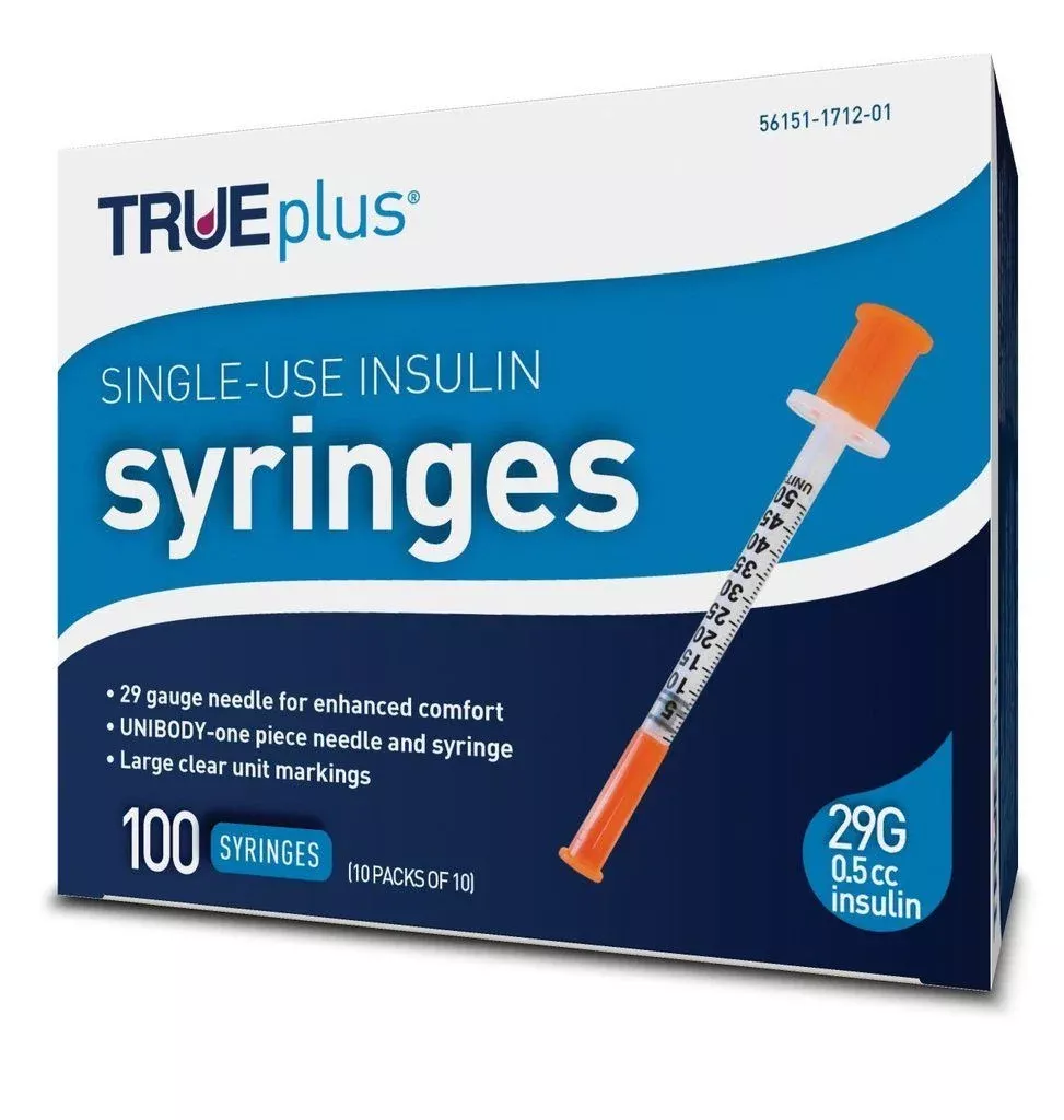 Trueplus Single-Use Insulin Syringe, 29G x 1/2", .5 mL (100 Count)