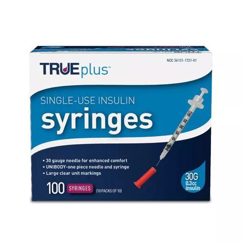 Trueplus Single-Use Insulin Syringe, 30G x 5/16", .3 mL (100 Count)