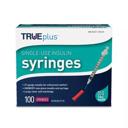 Trueplus Single-Use Insulin Syringe, 31G x 5/16", 1 mL (100 Count)