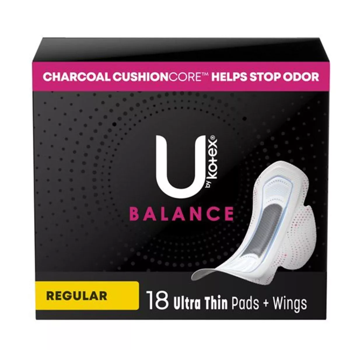 U By Kotex Balance Ultra Thin Charcoal Pads With Wings