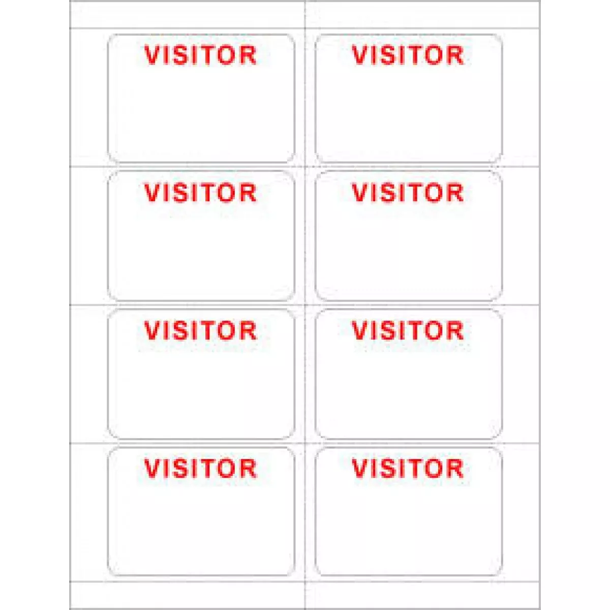 Visitor Pass Label Laser Paper (Permanent) "Visitor Visitor" 3 3/8" X 2 1/3" White - 8 Per Sheet, 50 Sheets Per Package