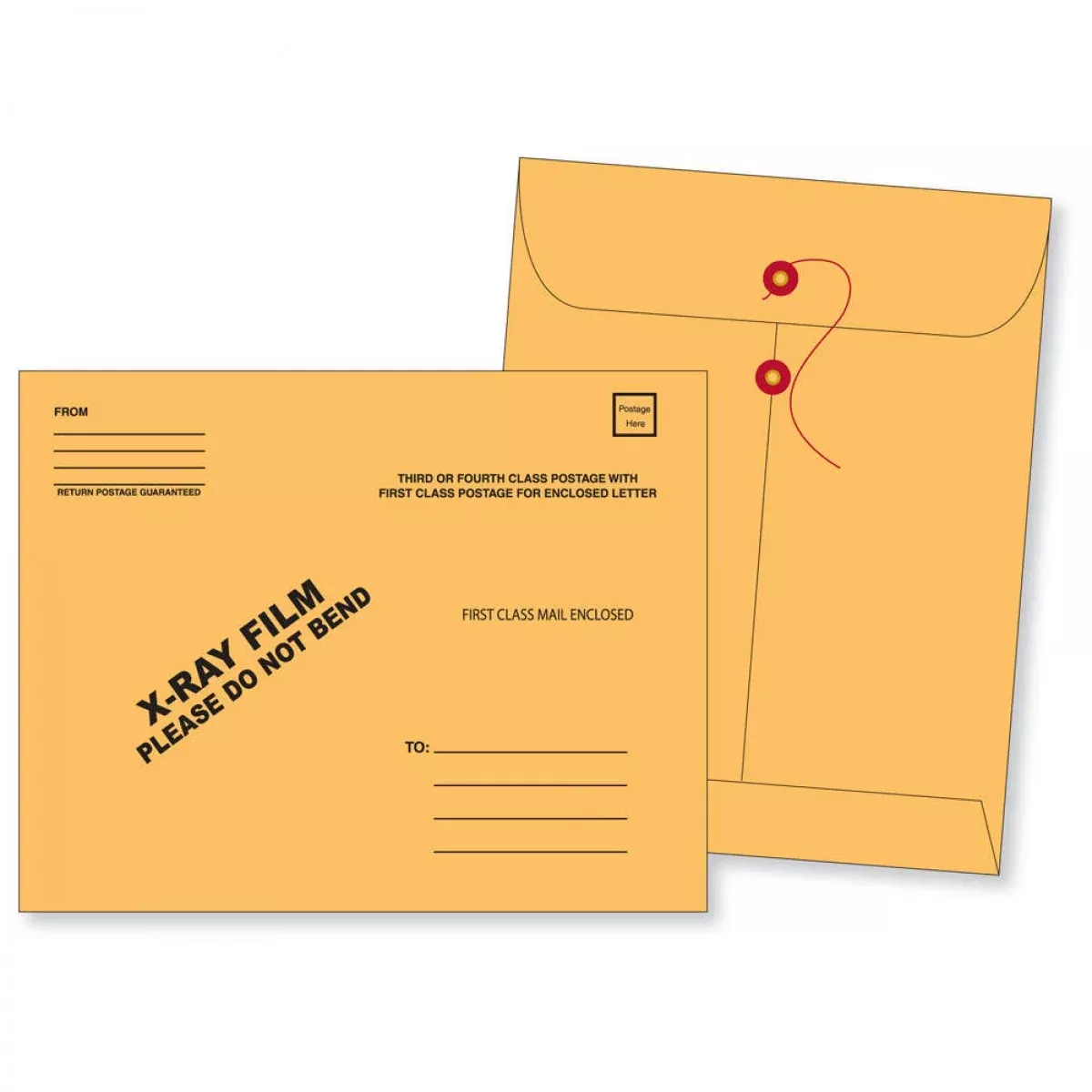 X-Ray Film Mailer String & Button Open End With Black Print 28# Brownkraft 11"X13" 100 Per Case