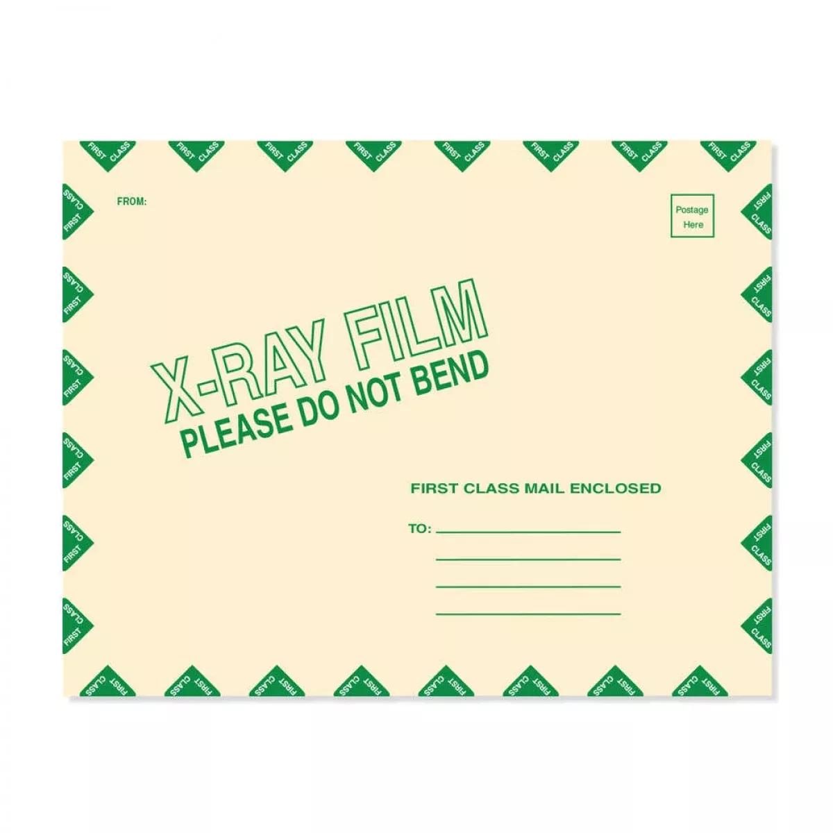 X-Ray Film Mailer String & Button Open End With Green Diamond Border 11Pt Manila 15"X18" 50 Per Case