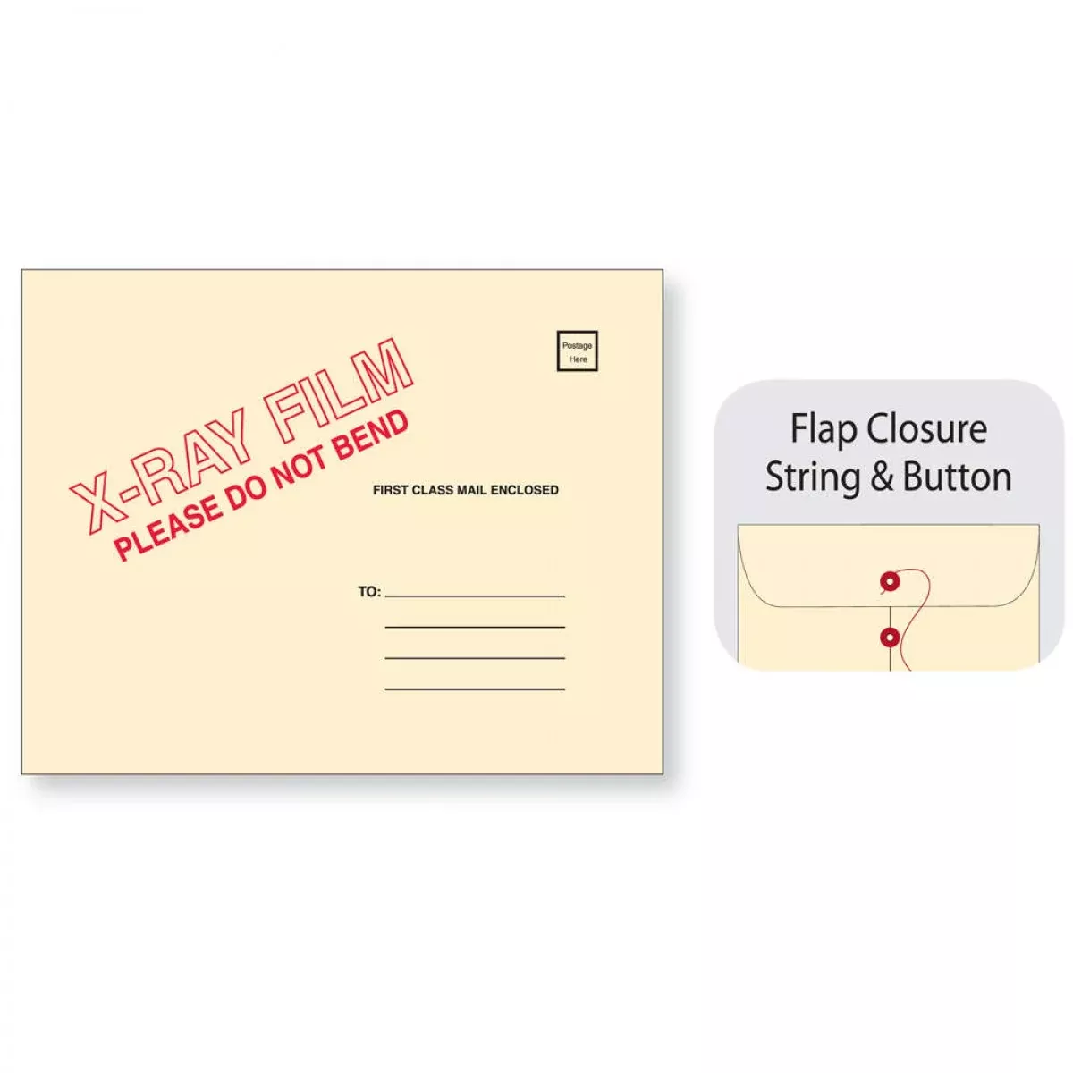 X-Ray Film Mailer String & Button Open End With Red And Black Print 11Pt Manila 15"X18" 50 Per Case