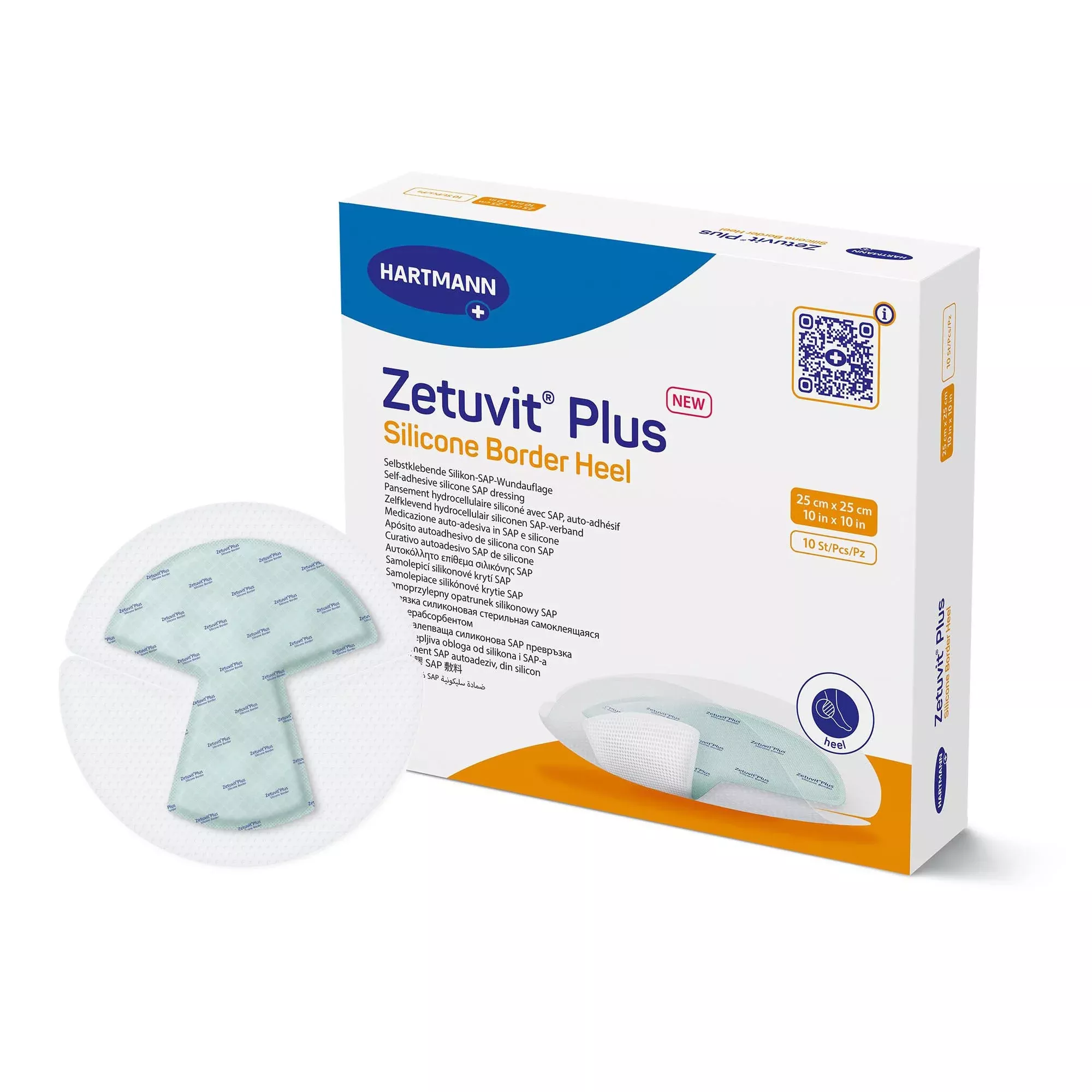 Zetuvit Plus Silicone Border Super Absorbent Dressing, 10 x 10 Inch Heel